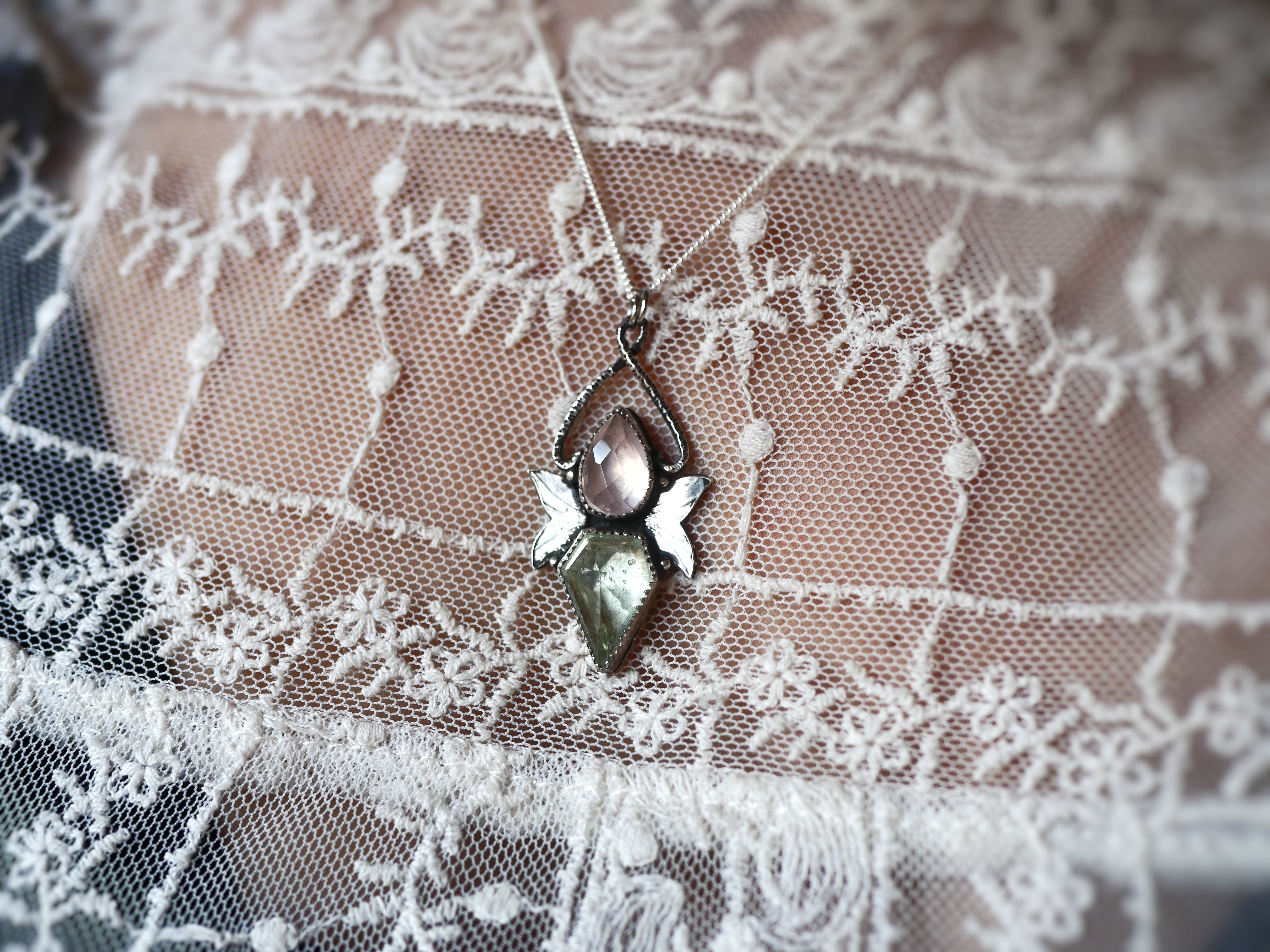Collier Métamorphoses - Quartz rose & Fluorine - Argent 925