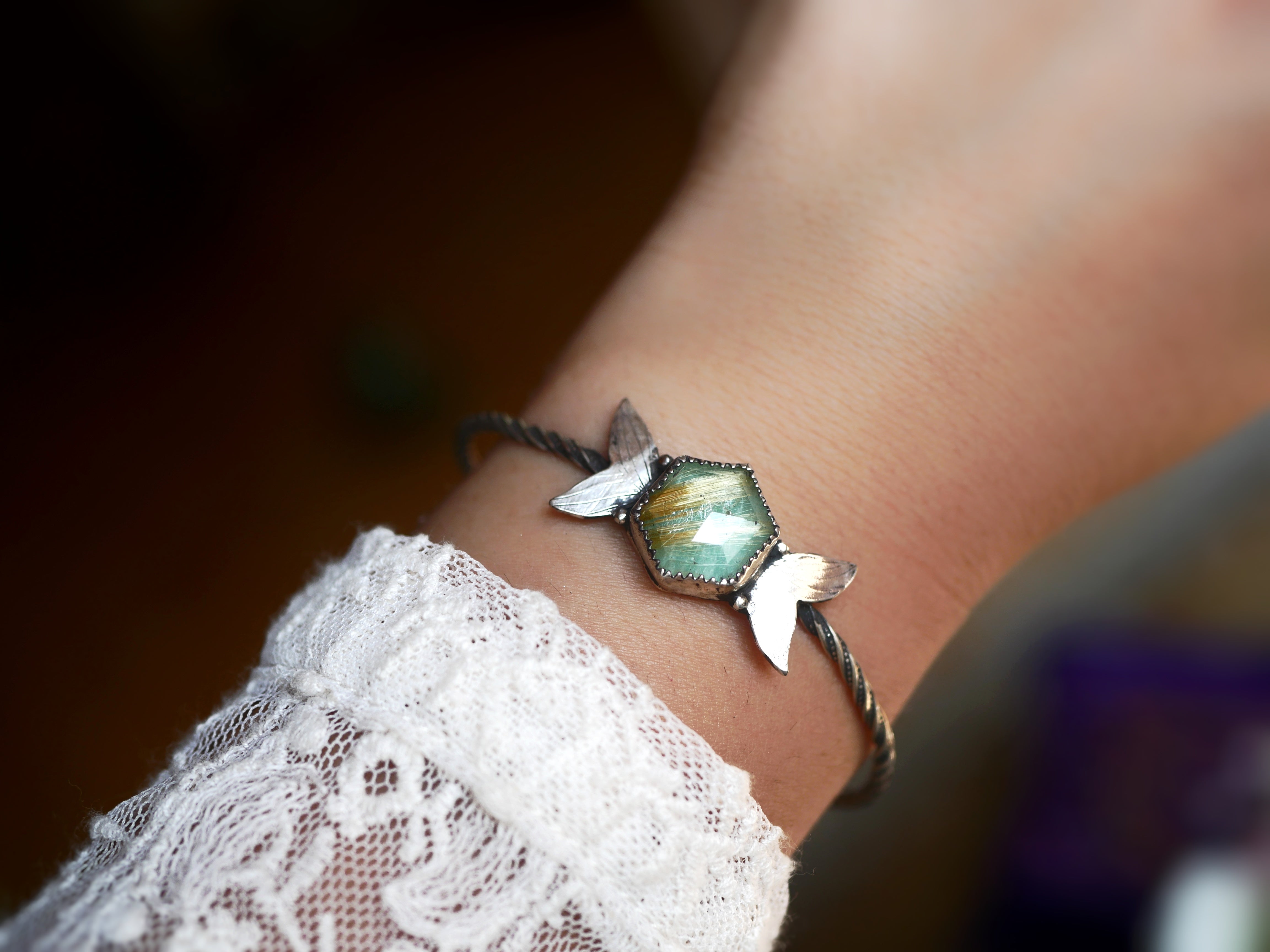Jonc Métamorphoses - Quartz rutile & Amazonite - Argent 925
