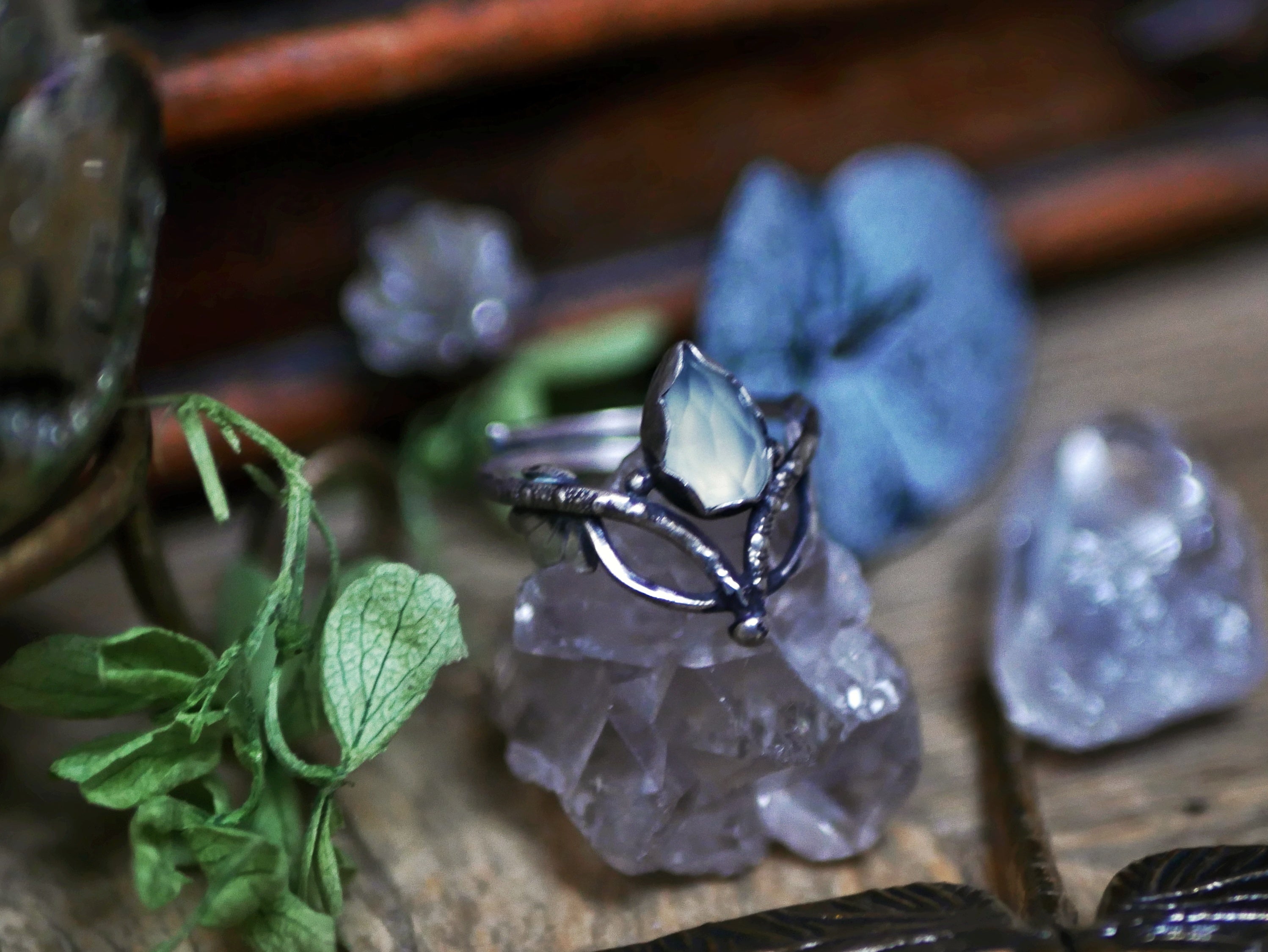 Bague Art Nouveau V - Calcédoine & Argent 925