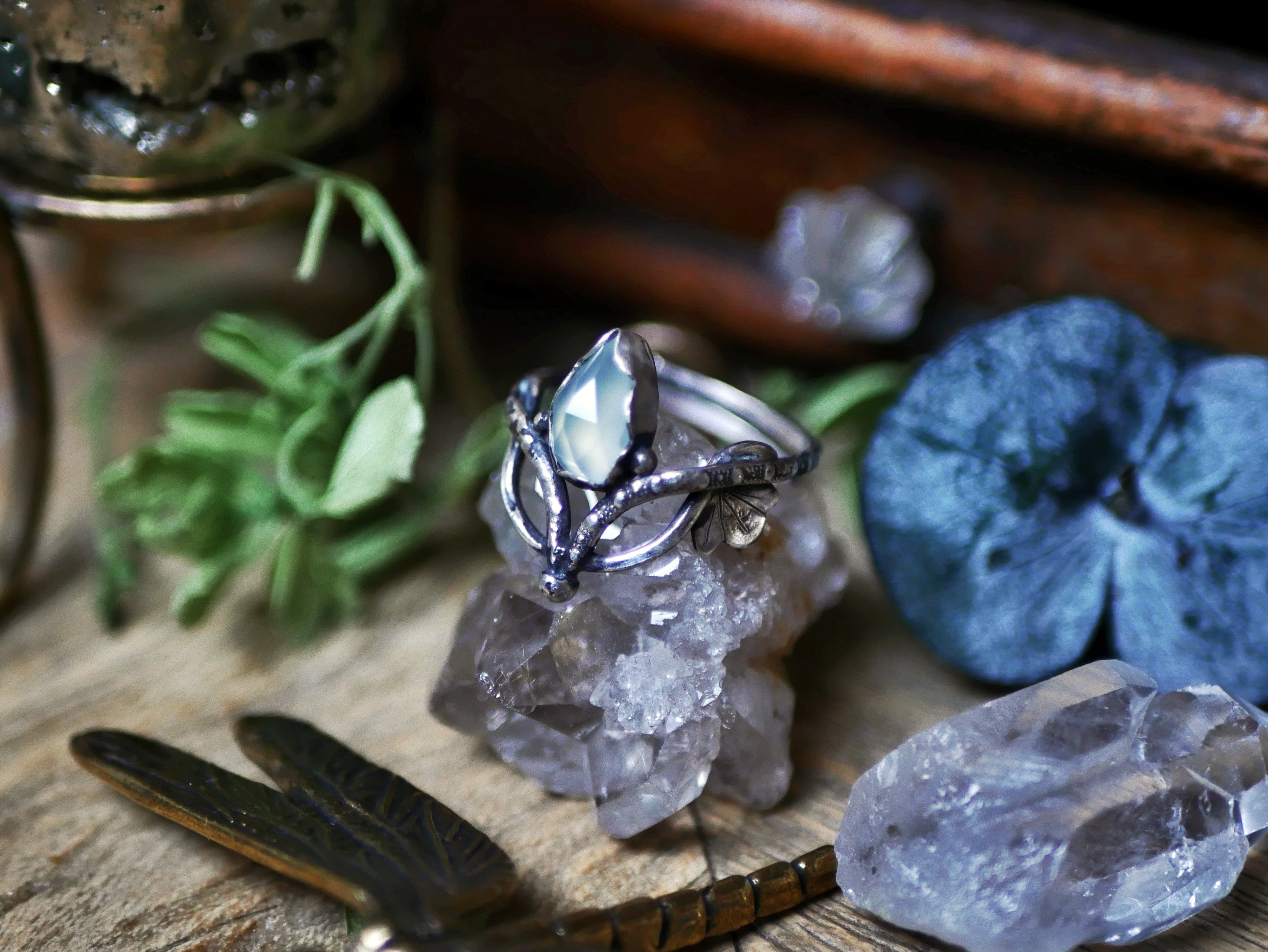 Bague Art Nouveau V - Calcédoine & Argent 925