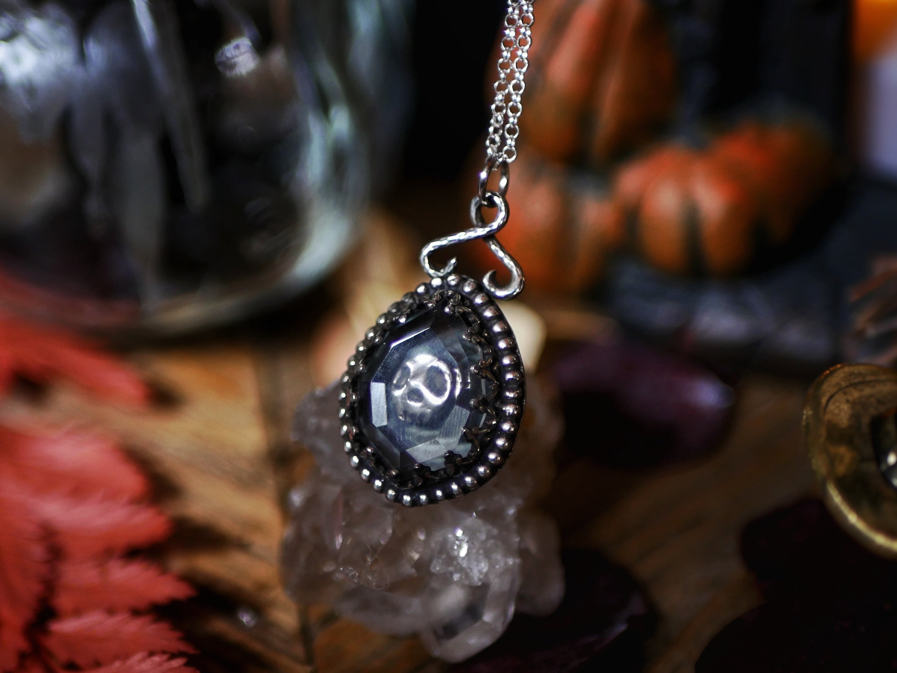 Collier Crâne - Quartz clair - Argent 925