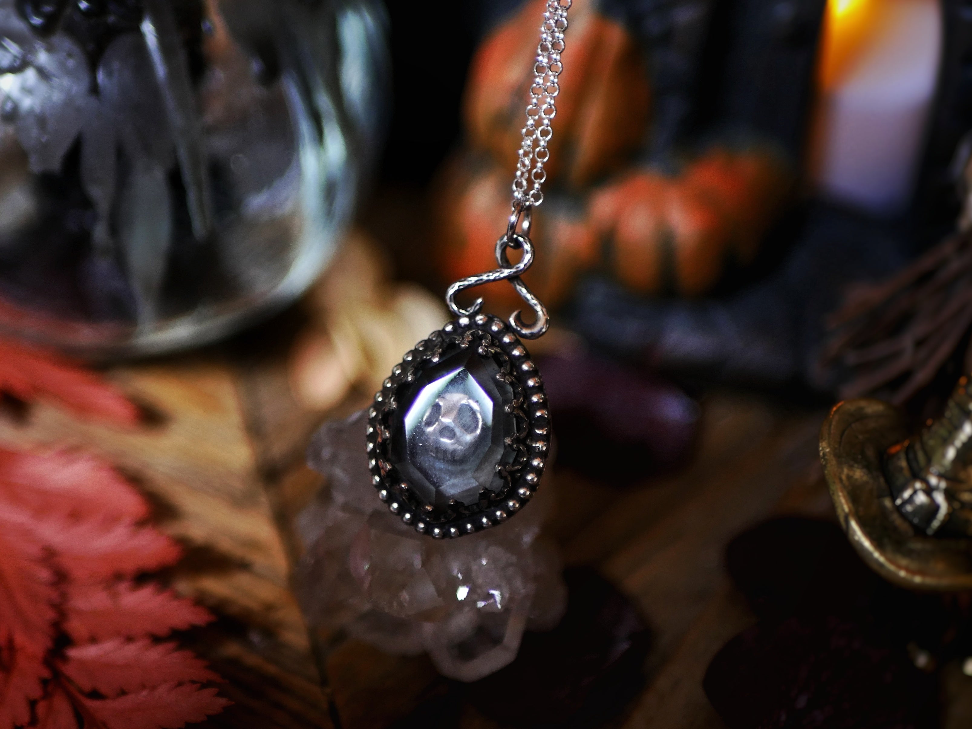 Collier Crâne - Quartz clair - Argent 925