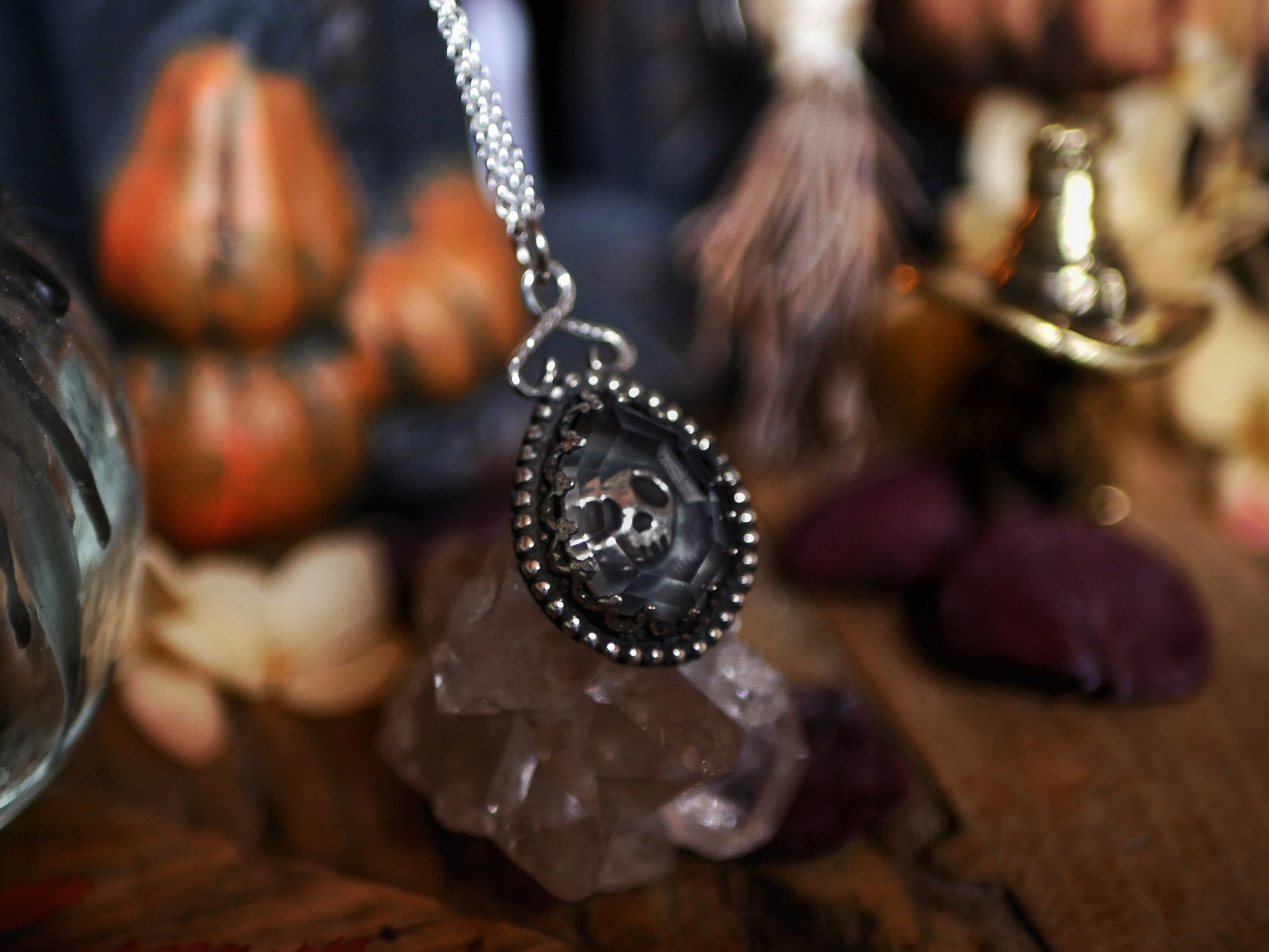 Collier Crâne - Quartz clair - Argent 925