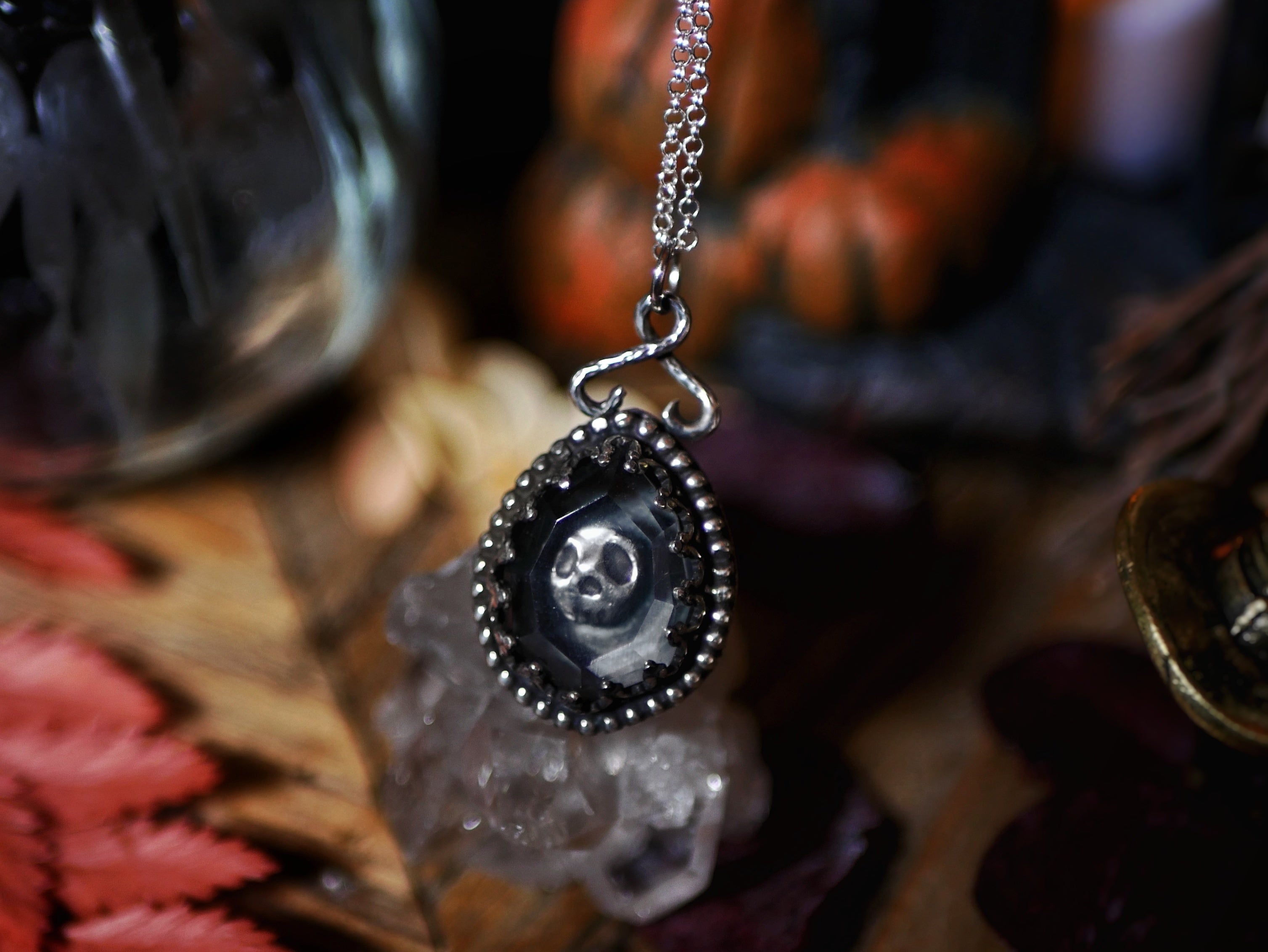 Collier Crâne - Quartz clair - Argent 925