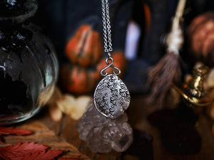 Collier Crâne - Quartz clair - Argent 925