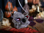 Charger l&#39;image dans la galerie, Collier Chauve Souris - Onyx Noir &amp; Grenats rouges  - Argent 925
