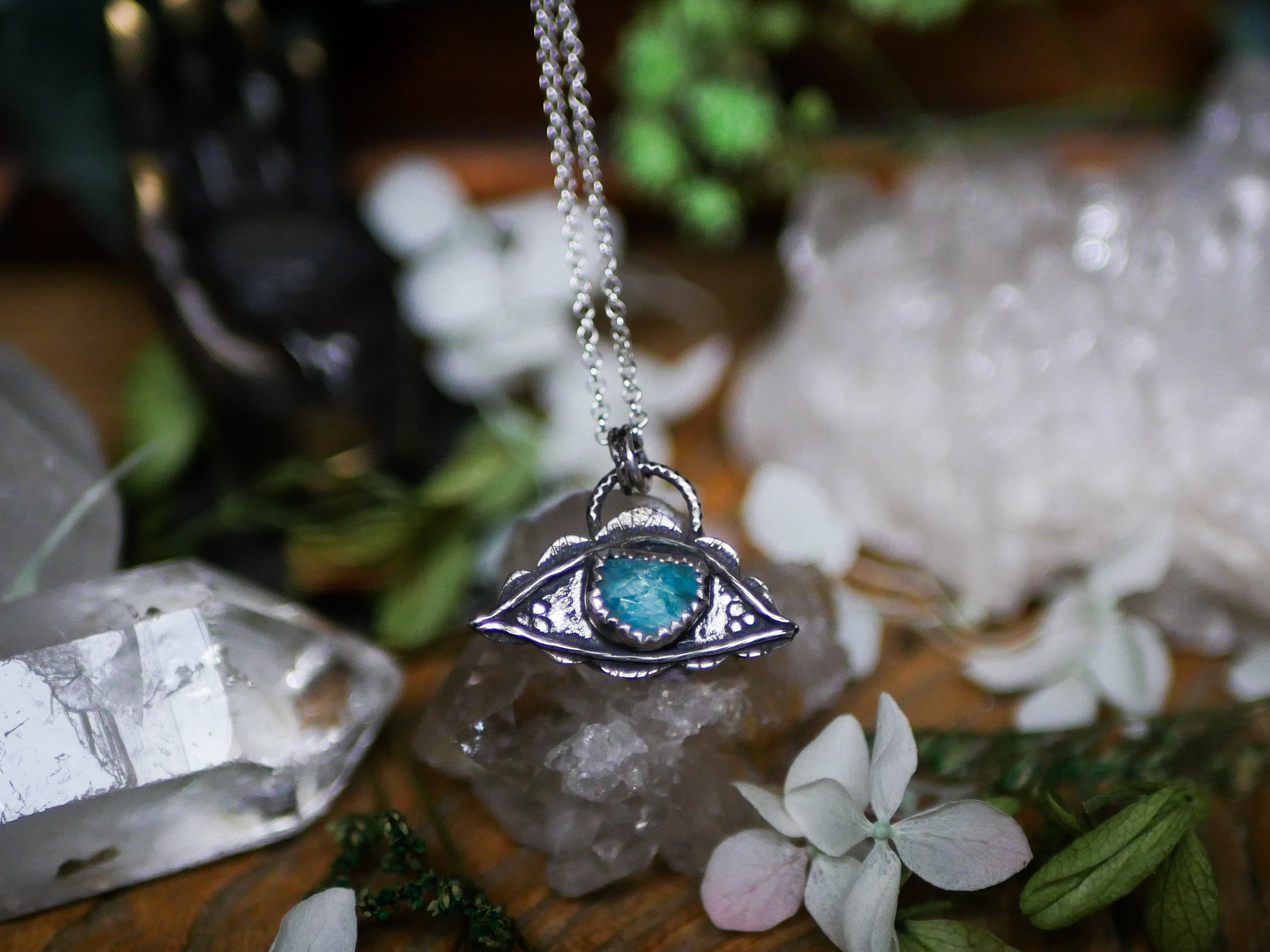 Amulette Oeil VII - Apatite & Argent 925