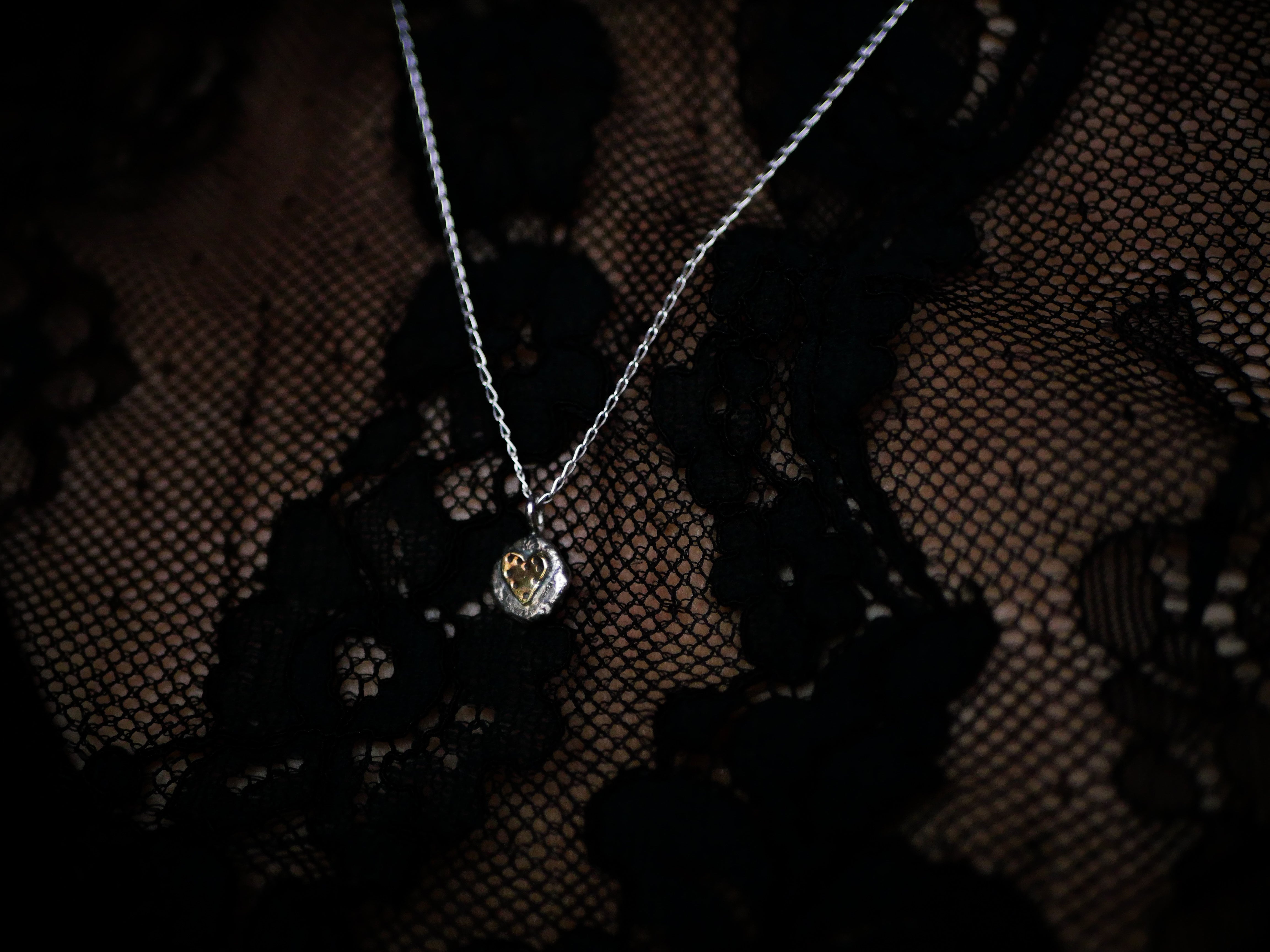 Amulette Pépite Coeur - Argent 925 & Laiton