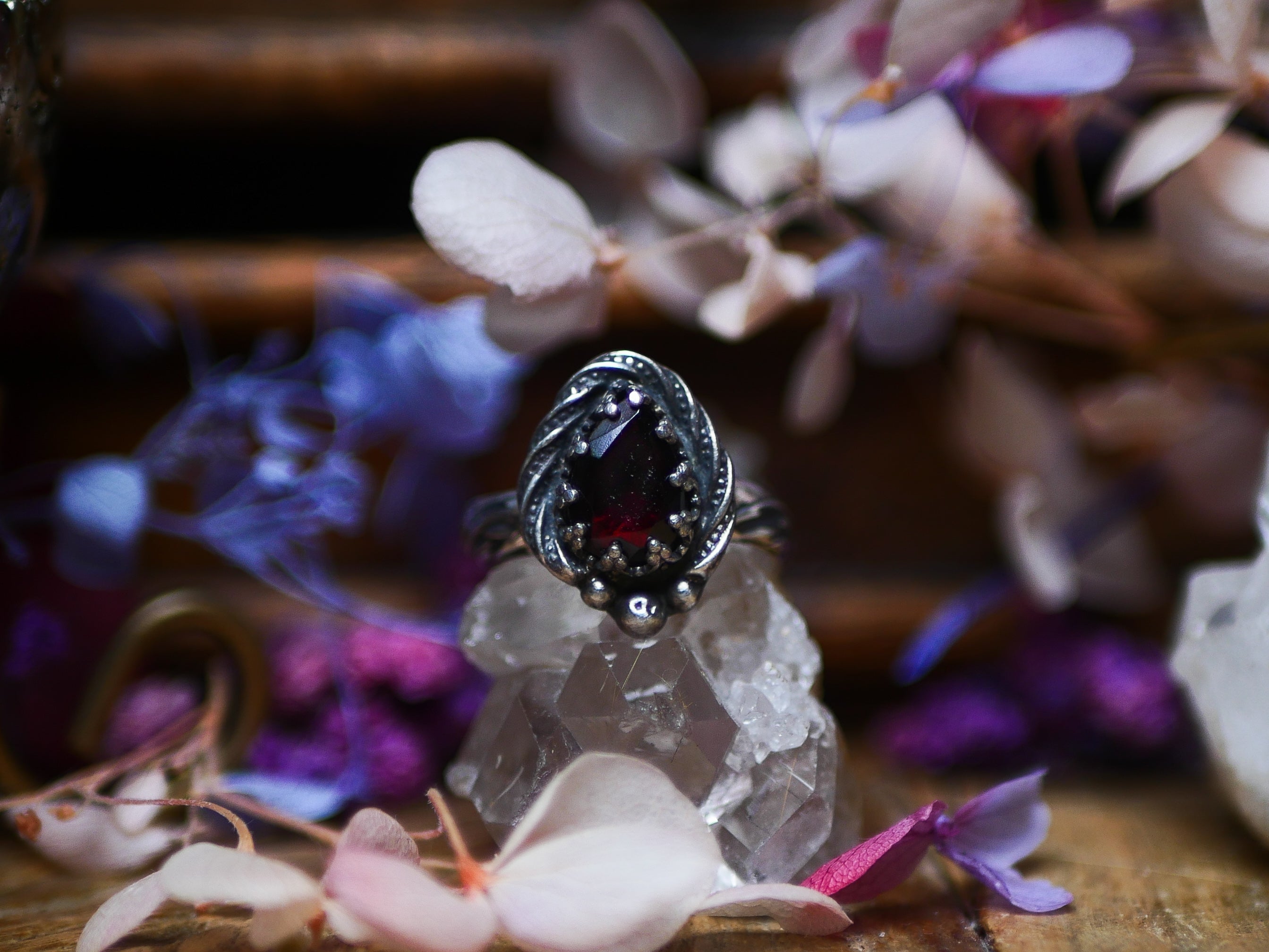 Bague réglable Grenat Rouge - Argent 925