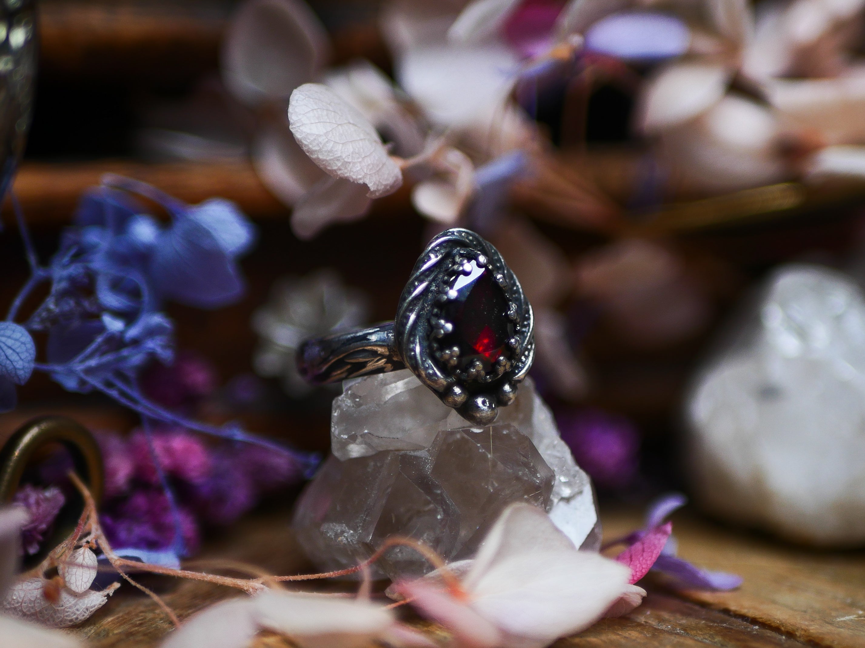 Bague réglable Grenat Rouge - Argent 925