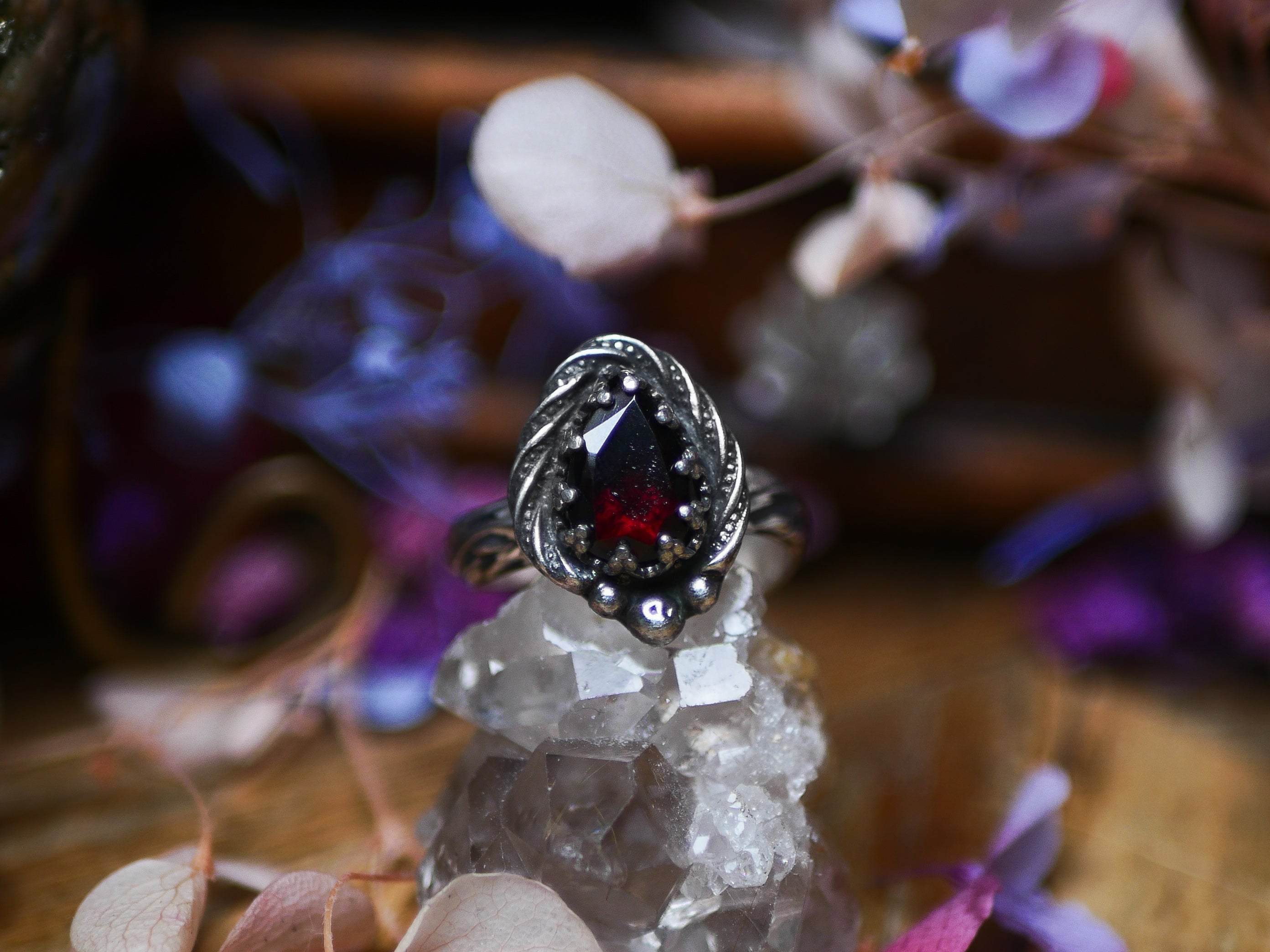 Bague réglable Grenat Rouge - Argent 925