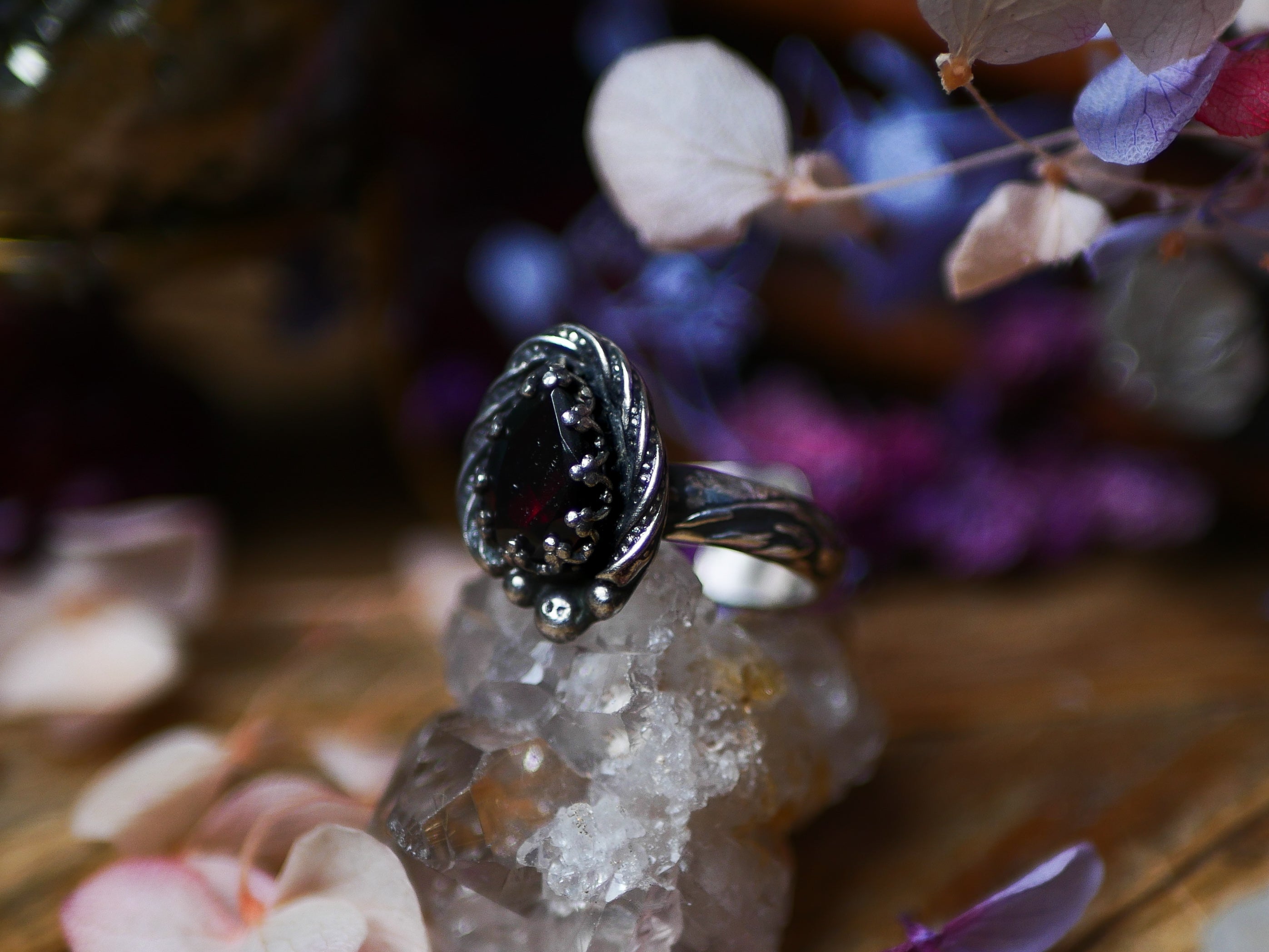 Bague réglable Grenat Rouge - Argent 925