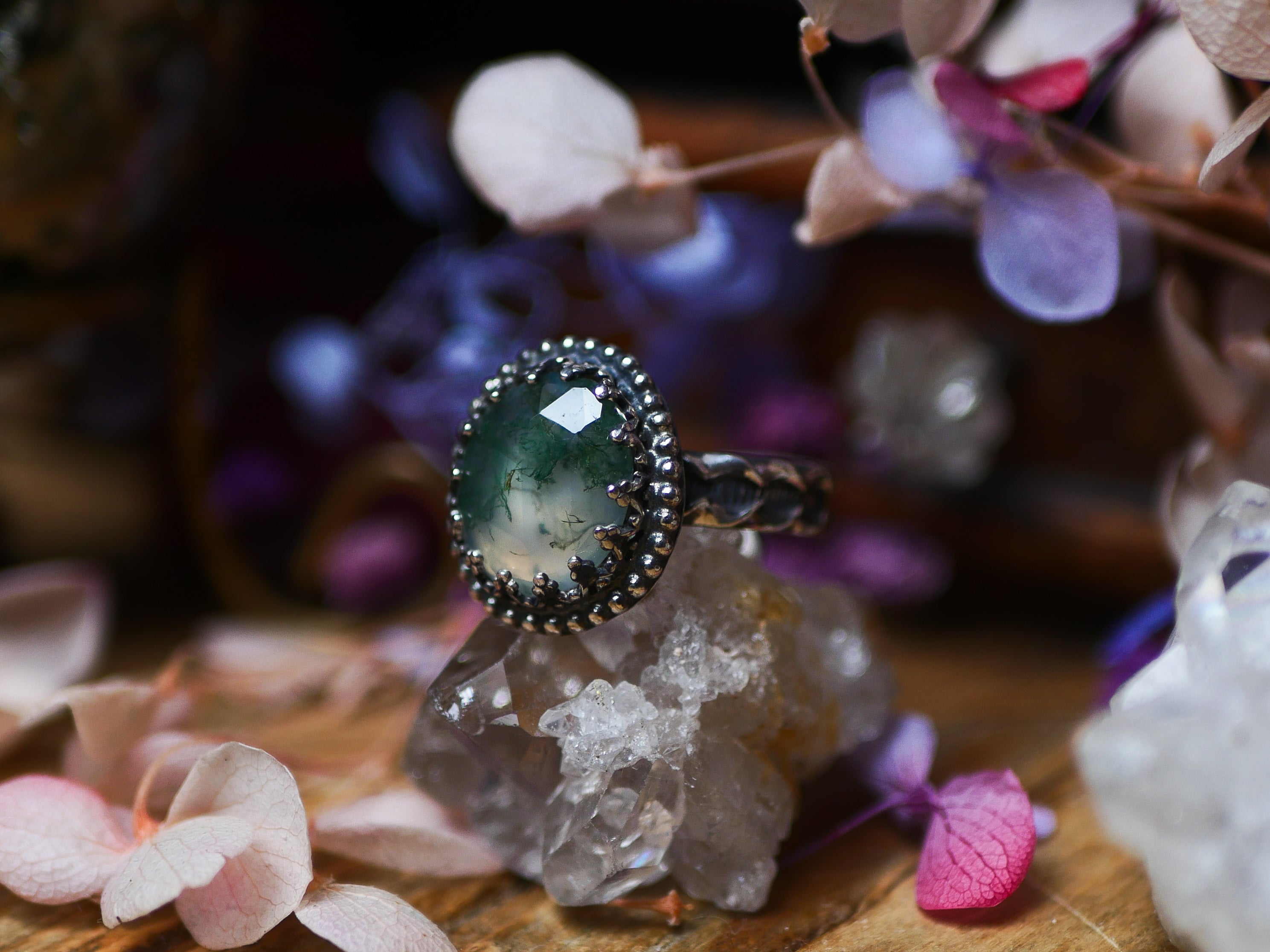 Bague Agate Mousse - Argent 925