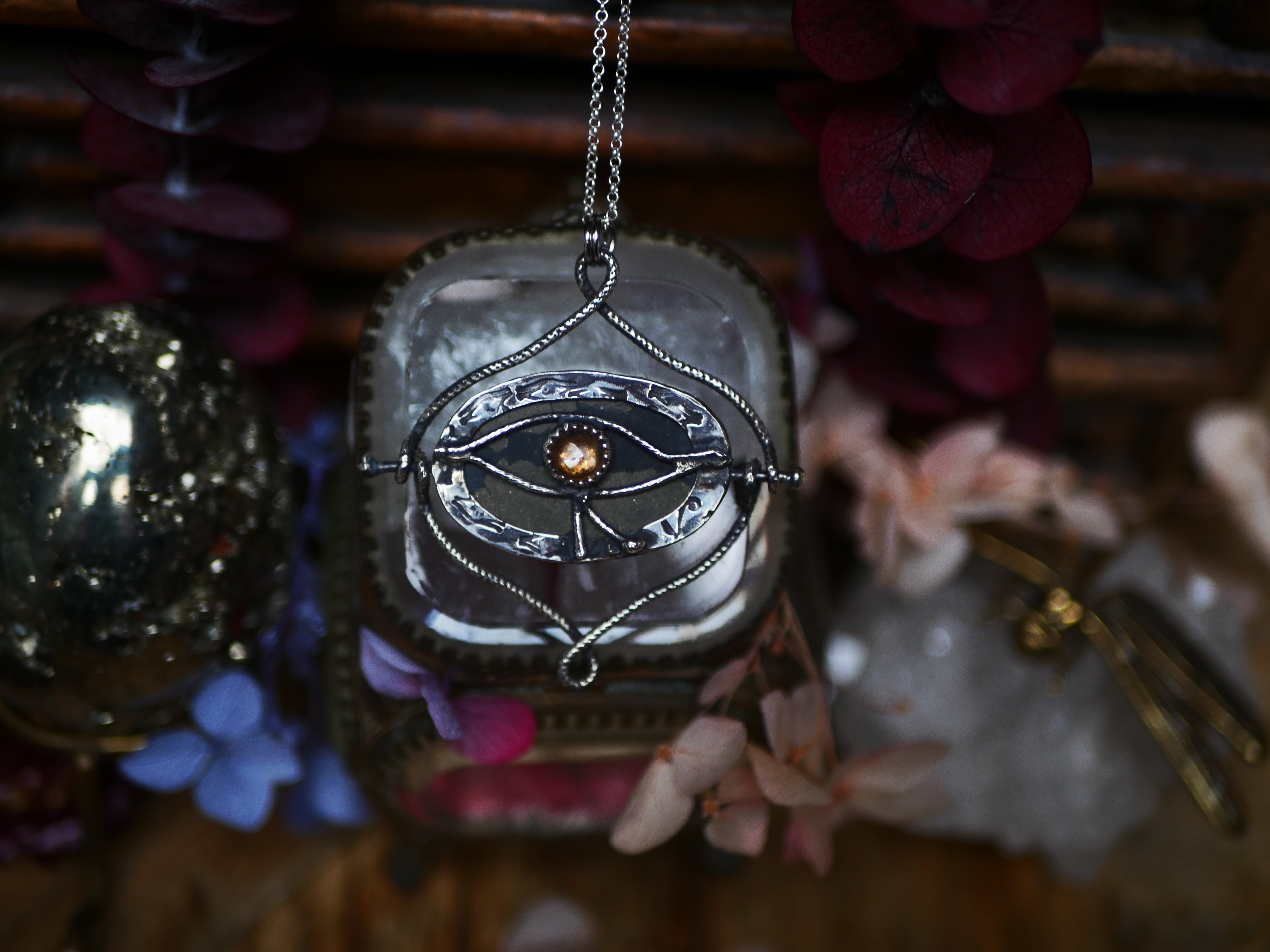 Talisman réversible - Pyrite sur schiste & Topaze impériale - Argent 925