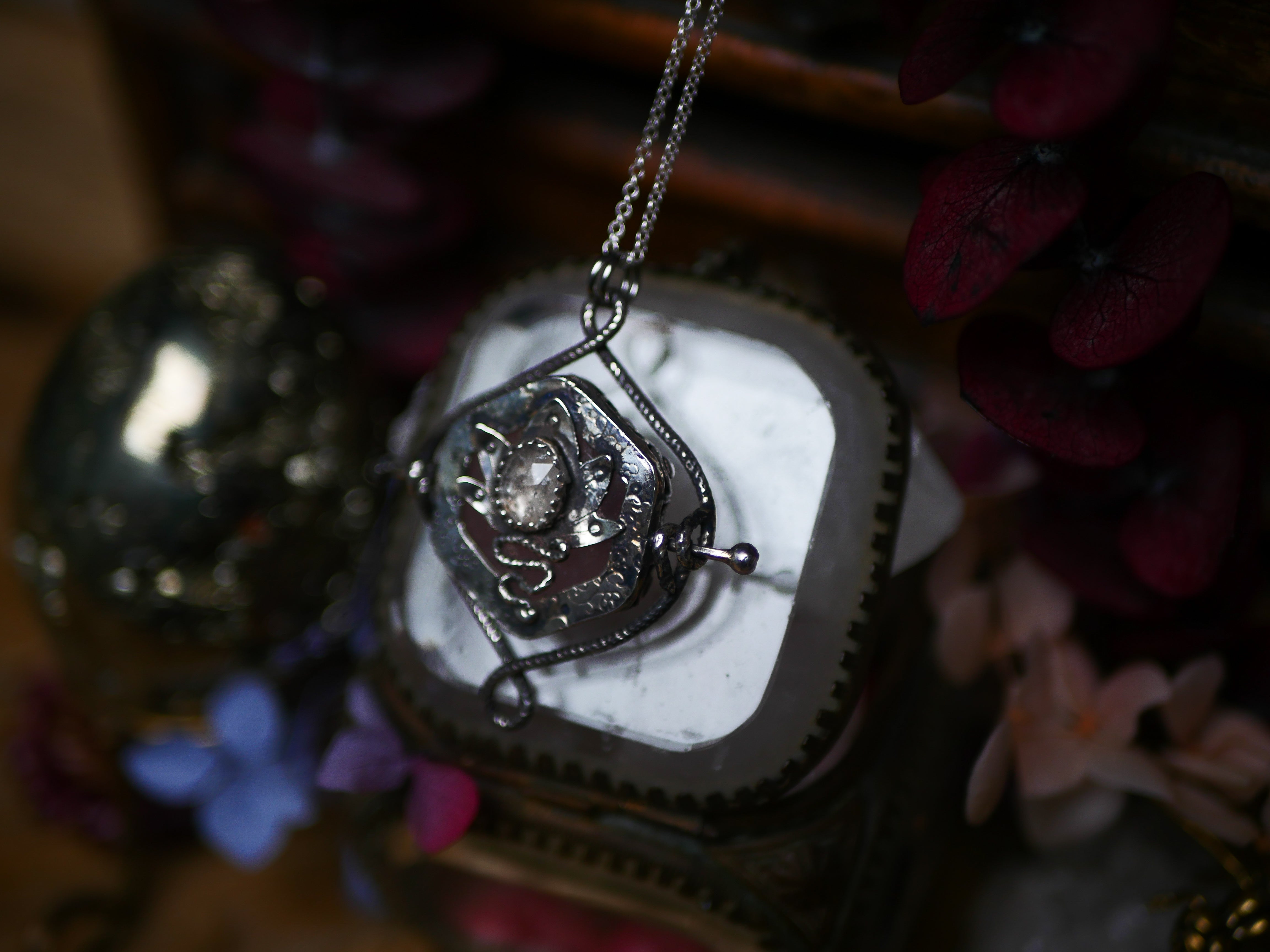 Talisman réversible - Quartz Rose & Diamant d'Herkimer- Argent 925