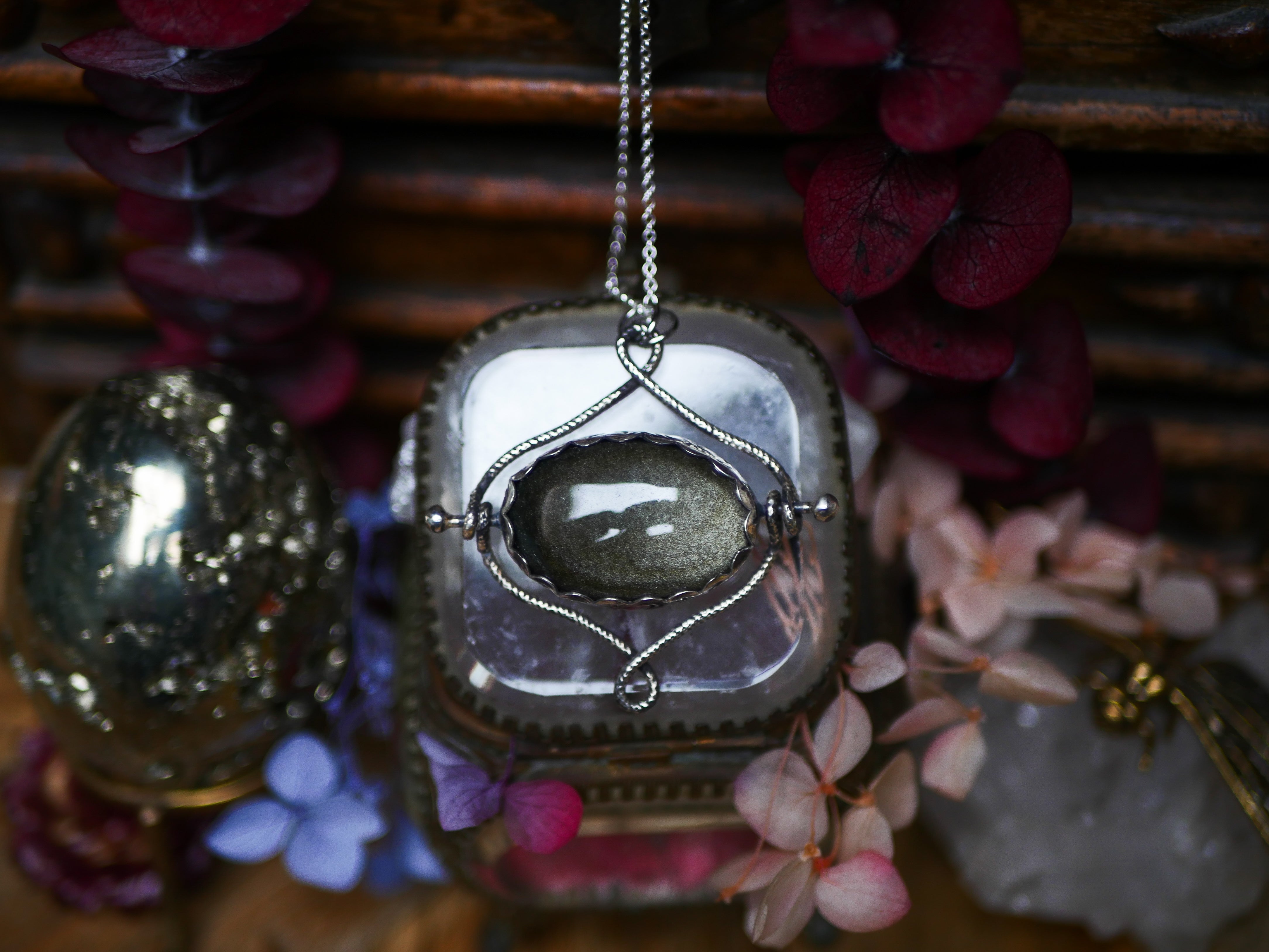 Talisman réversible - Obsidienne dorée & Grenat Rouge - Argent 925