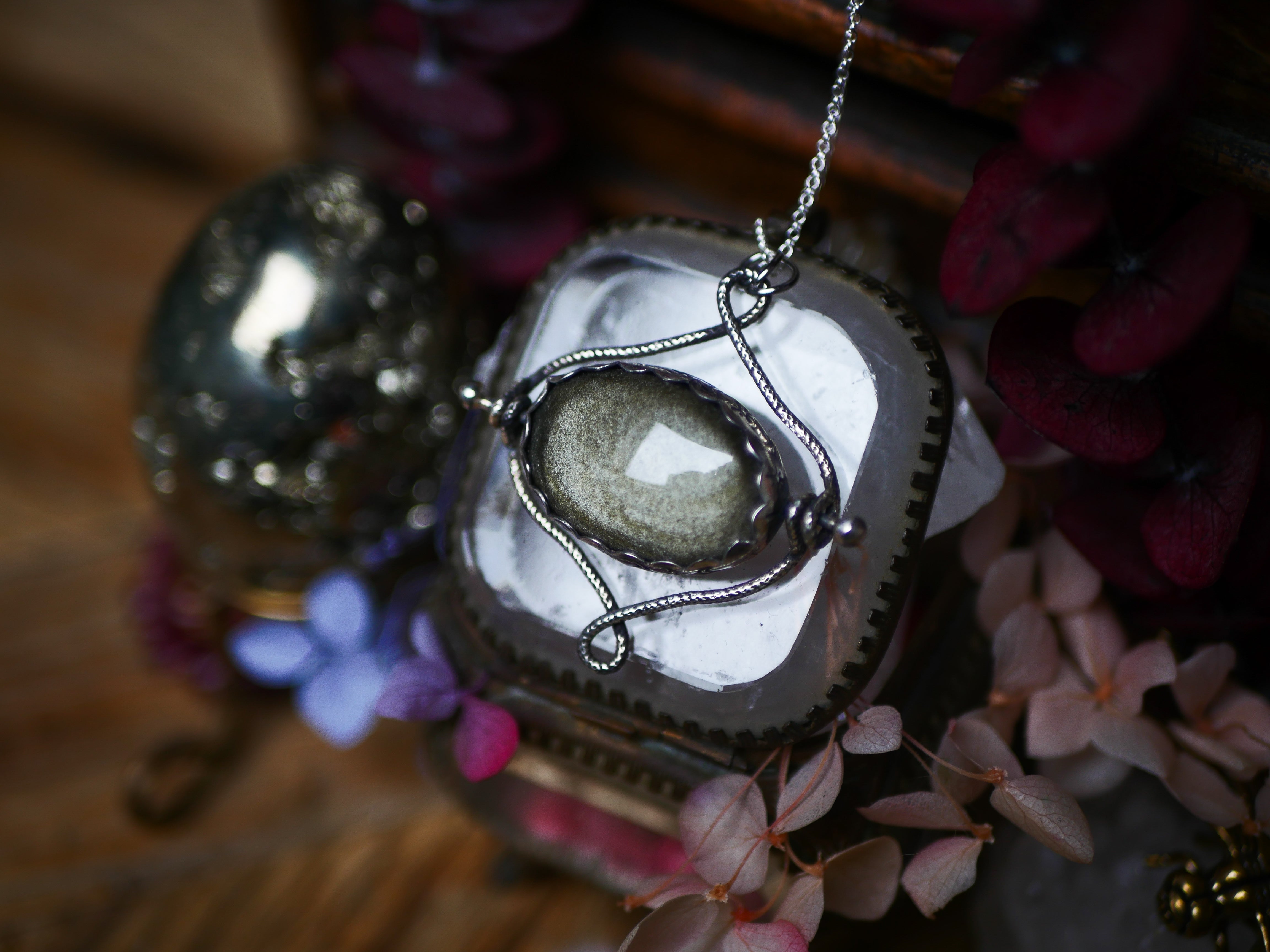 Talisman réversible - Obsidienne dorée & Grenat Rouge - Argent 925