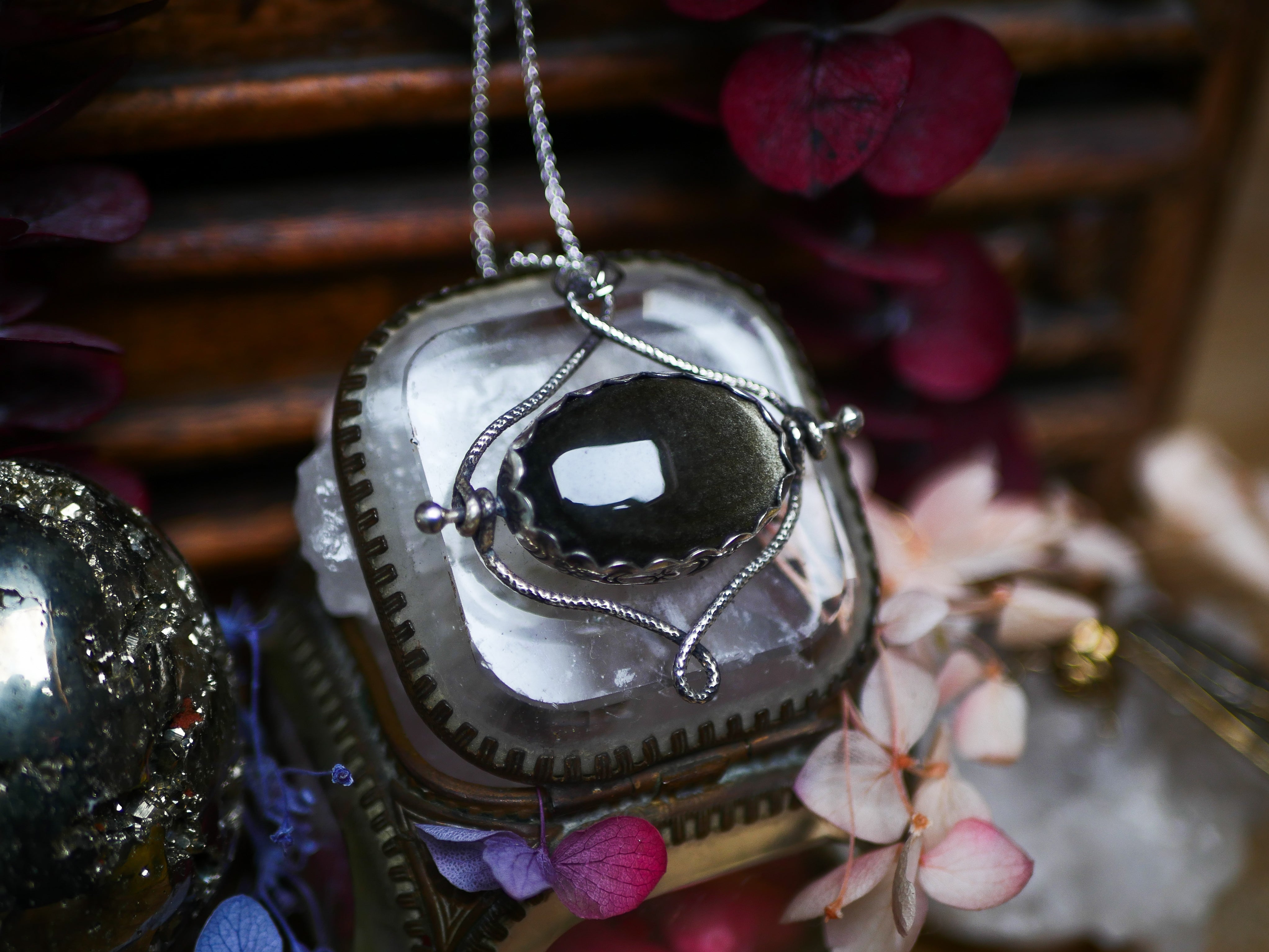 Talisman réversible - Obsidienne dorée & Grenat Rouge - Argent 925