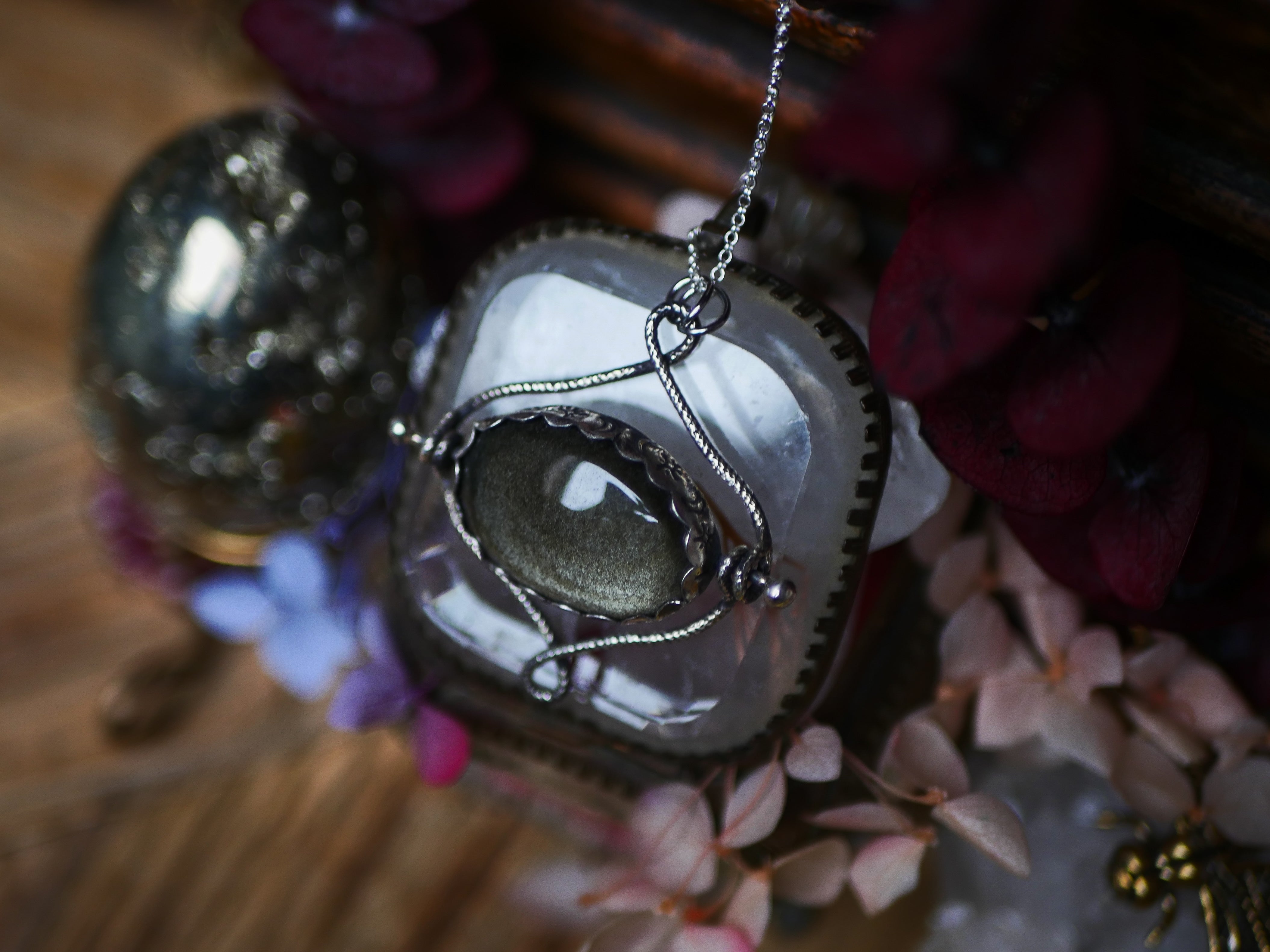 Talisman réversible - Obsidienne dorée & Grenat Rouge - Argent 925