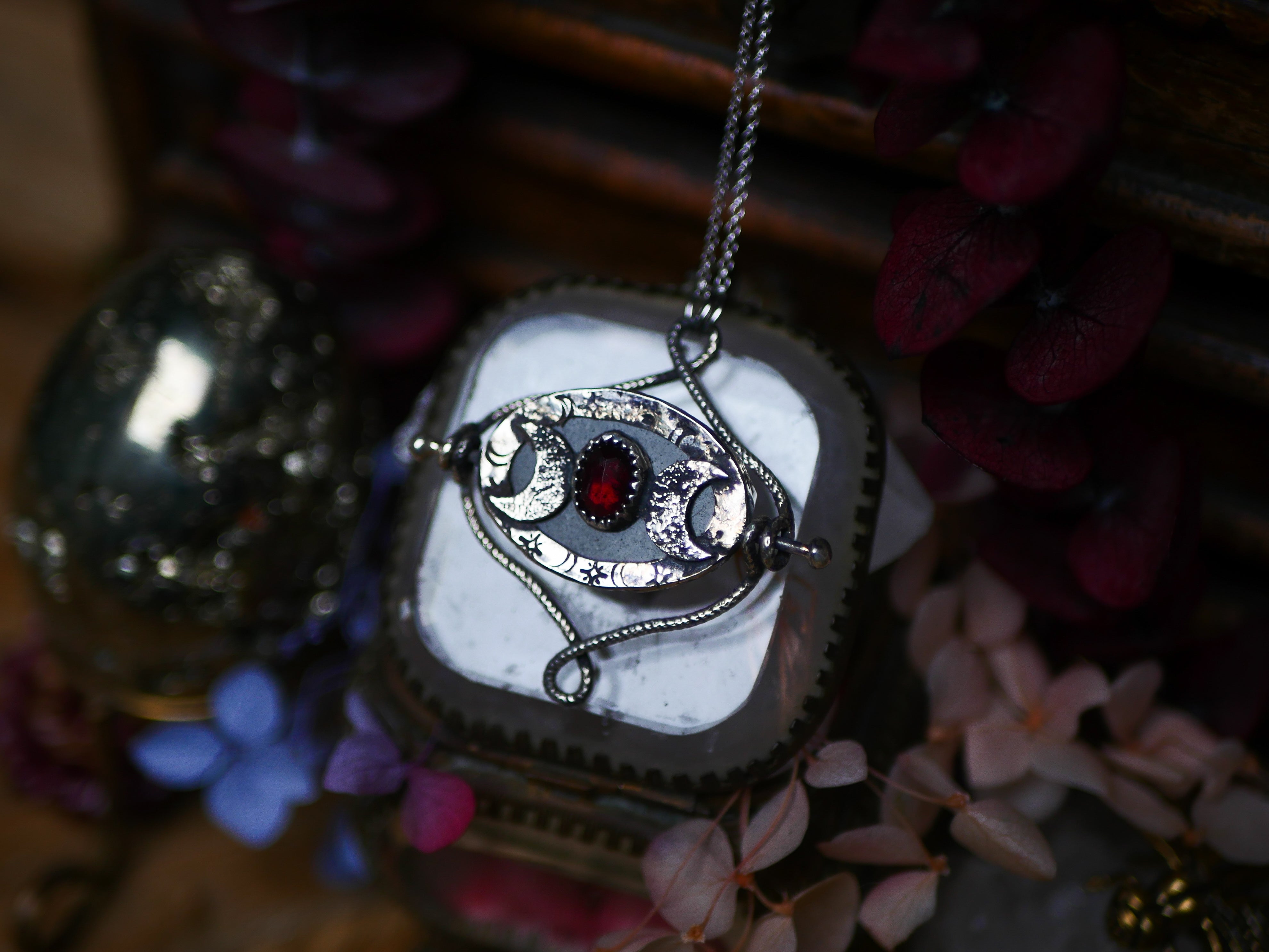 Talisman réversible - Obsidienne dorée & Grenat Rouge - Argent 925