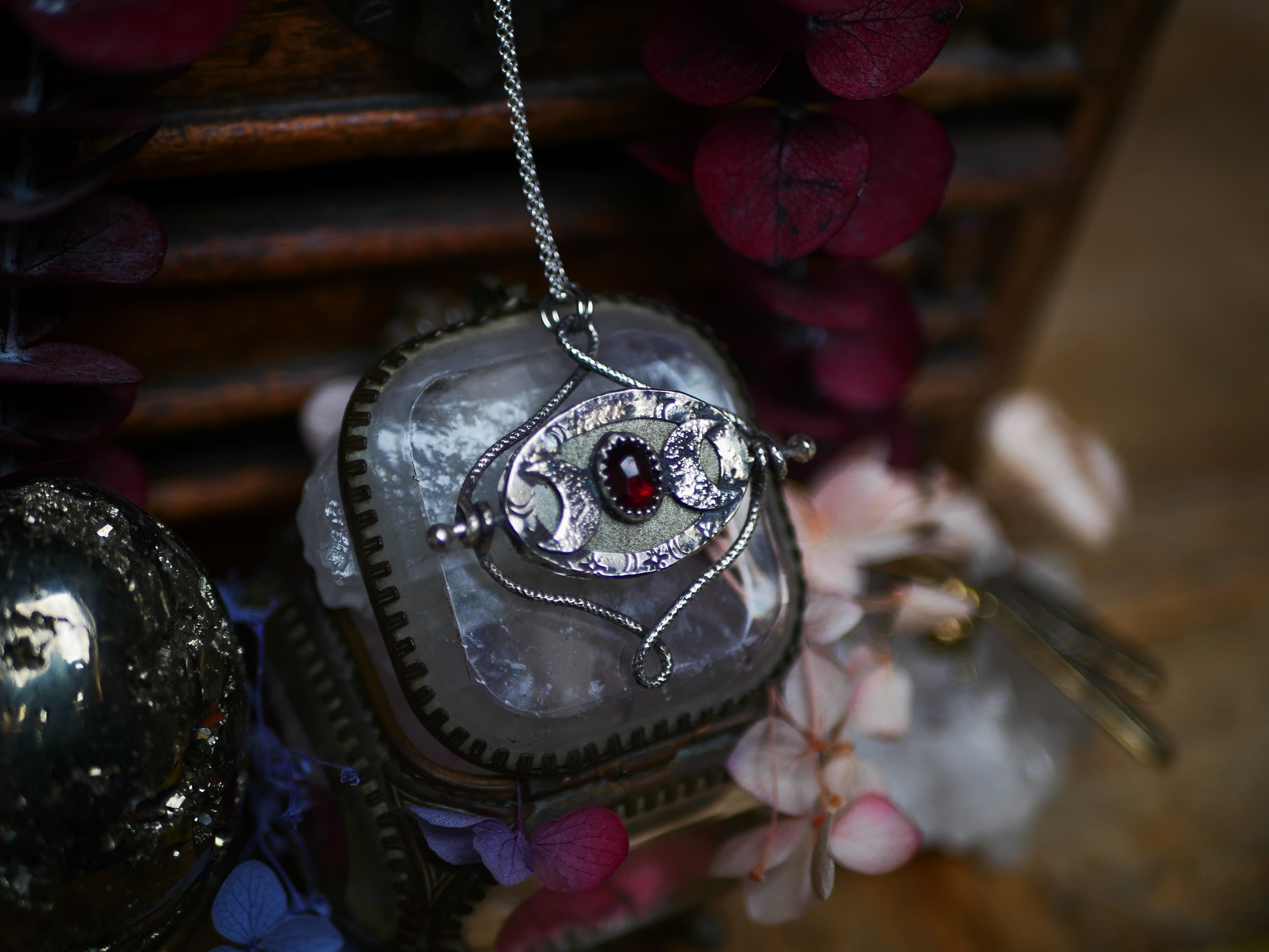 Talisman réversible - Obsidienne dorée & Grenat Rouge - Argent 925