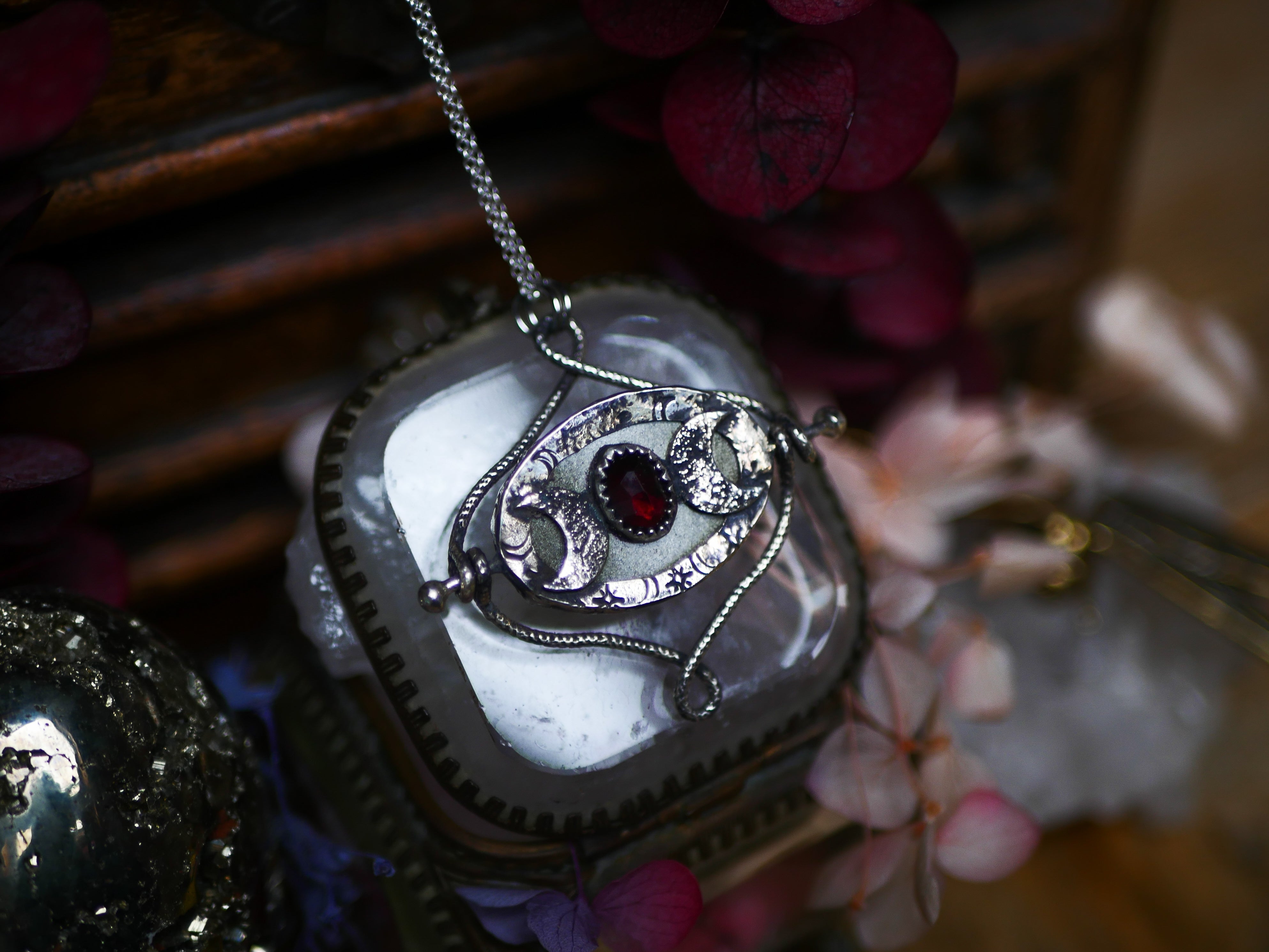 Talisman réversible - Obsidienne dorée & Grenat Rouge - Argent 925