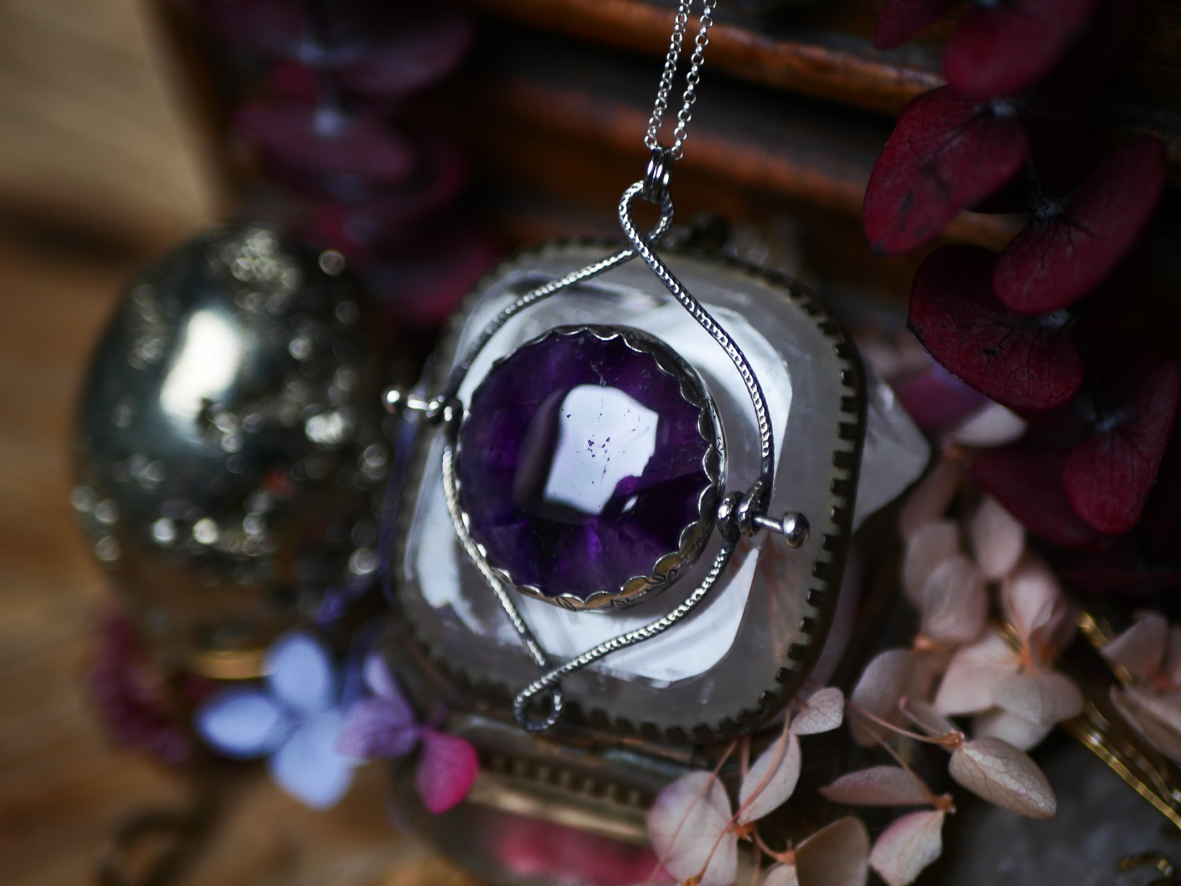 Talisman réversible - Améthyste trapiche & Kyanite orange - Argent 925