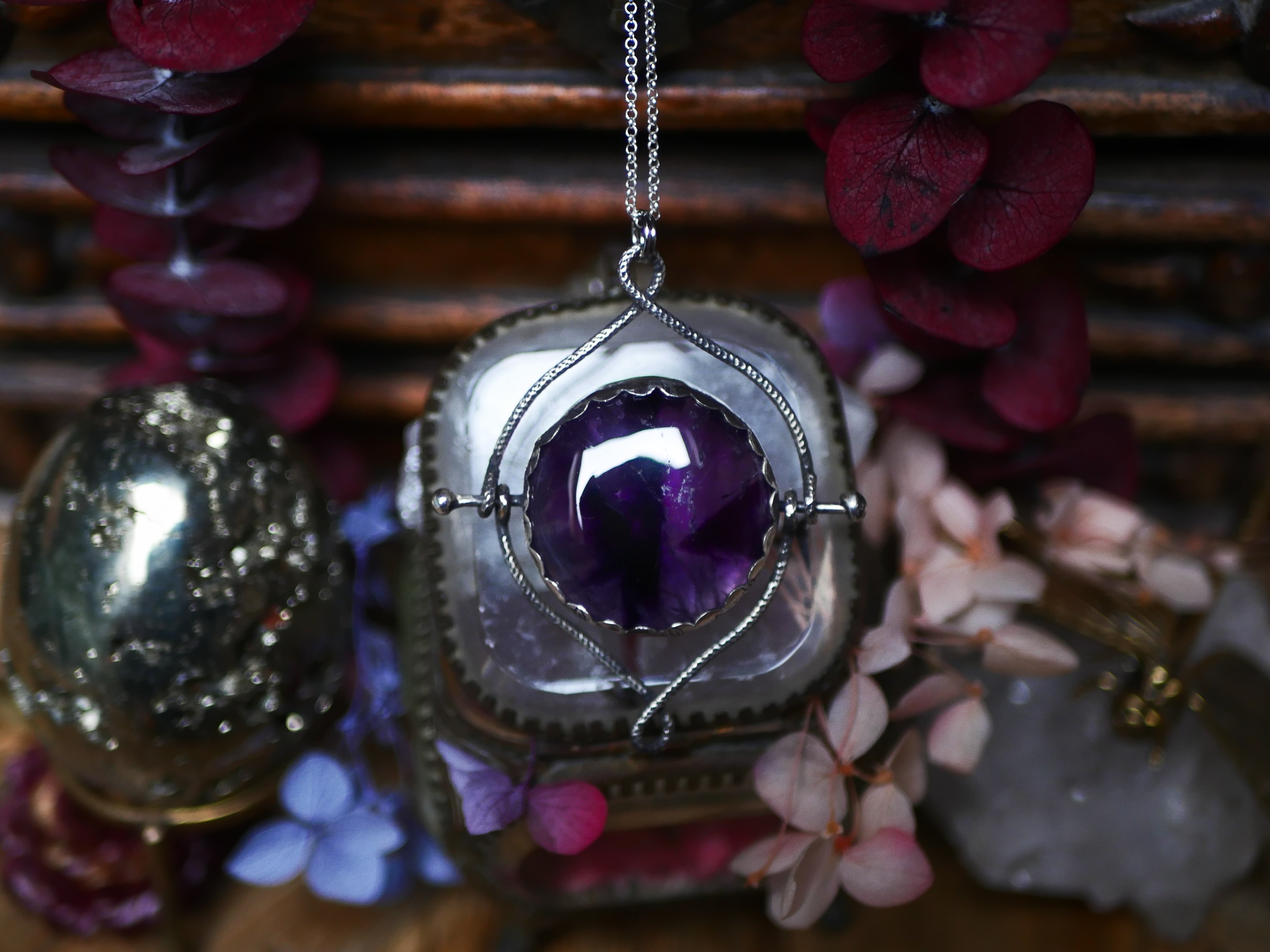 Talisman réversible - Améthyste trapiche & Kyanite orange - Argent 925