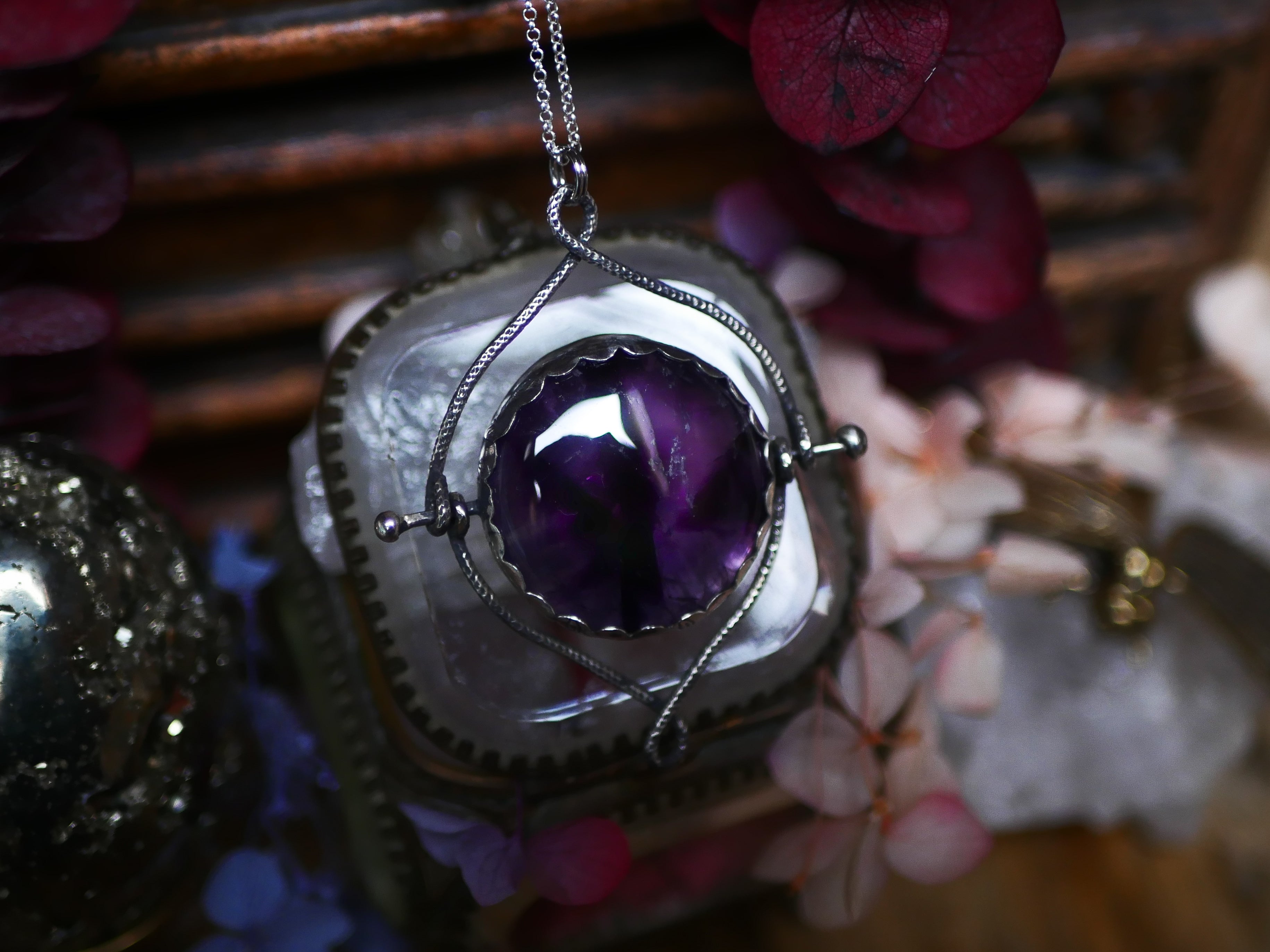 Talisman réversible - Améthyste trapiche & Kyanite orange - Argent 925