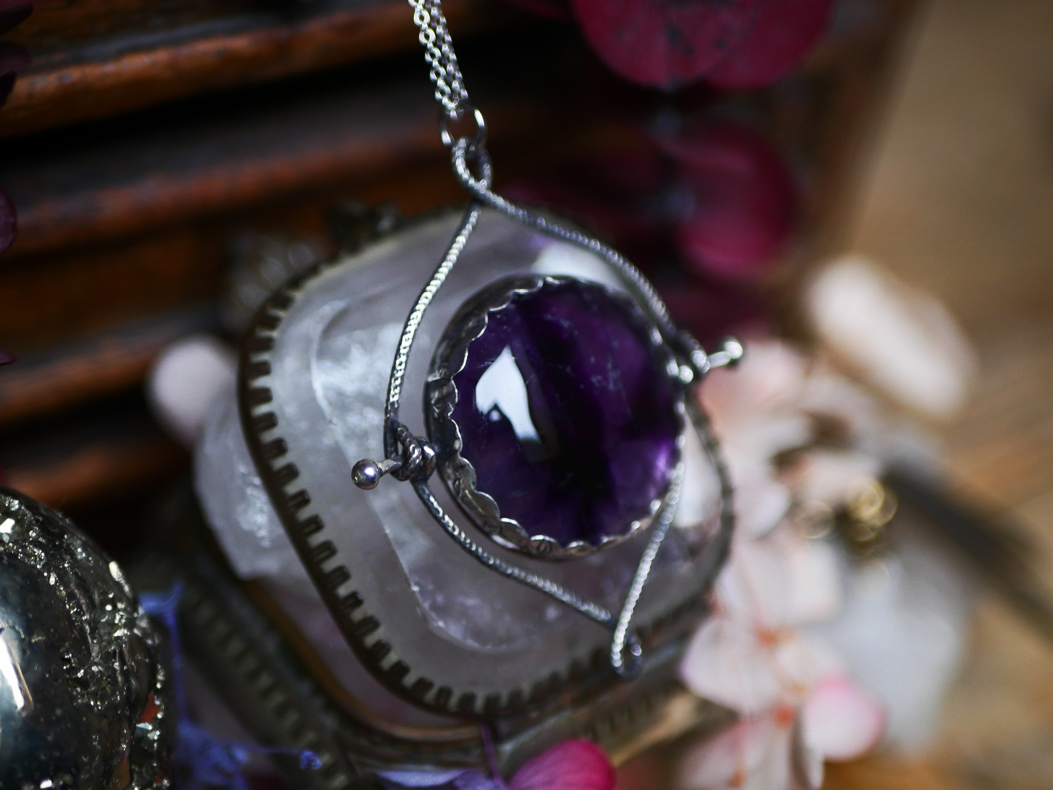 Talisman réversible - Améthyste trapiche & Kyanite orange - Argent 925