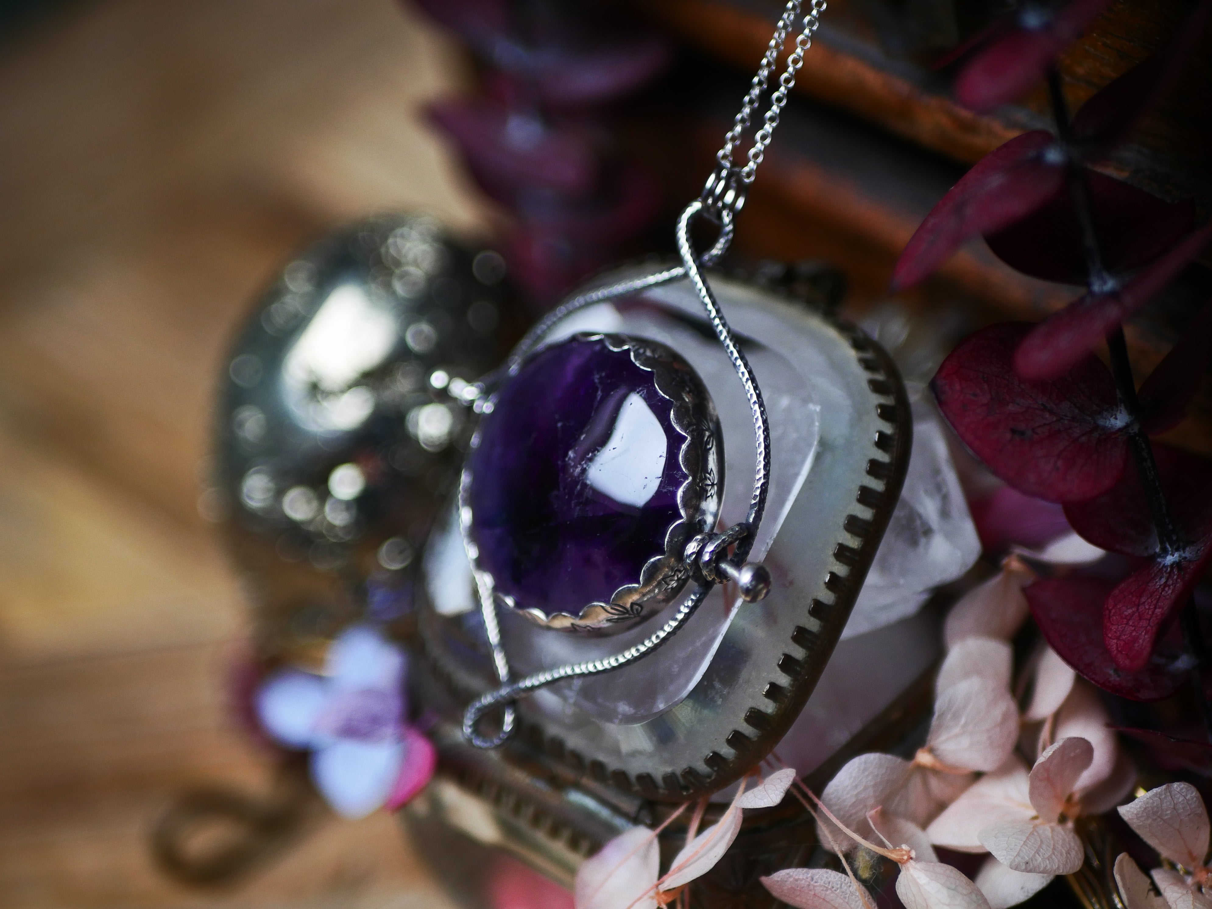 Talisman réversible - Améthyste trapiche & Kyanite orange - Argent 925