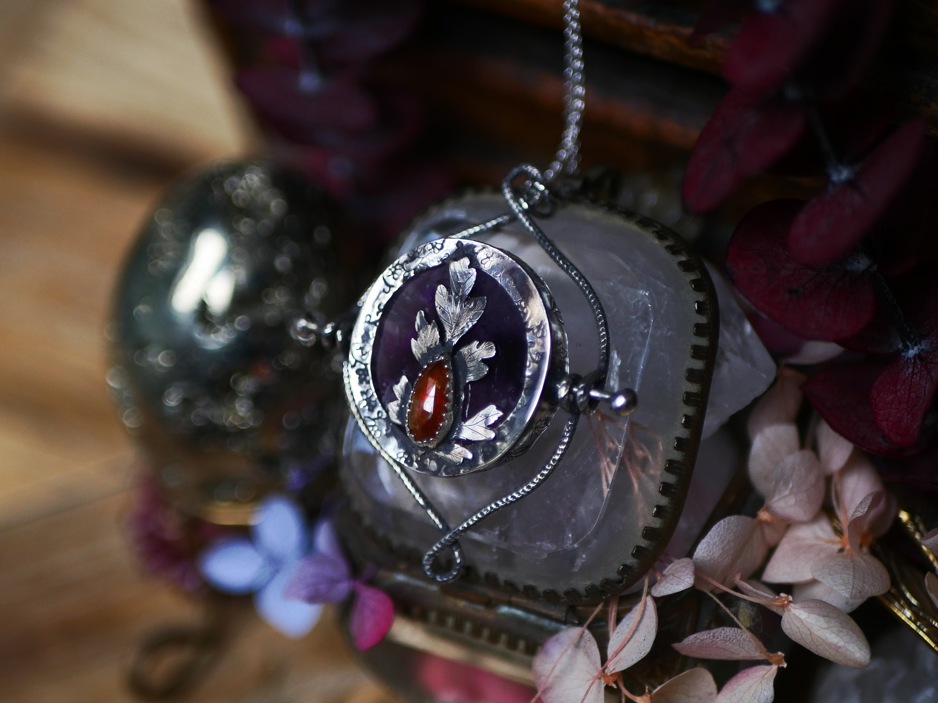 Talisman réversible - Améthyste trapiche & Kyanite orange - Argent 925