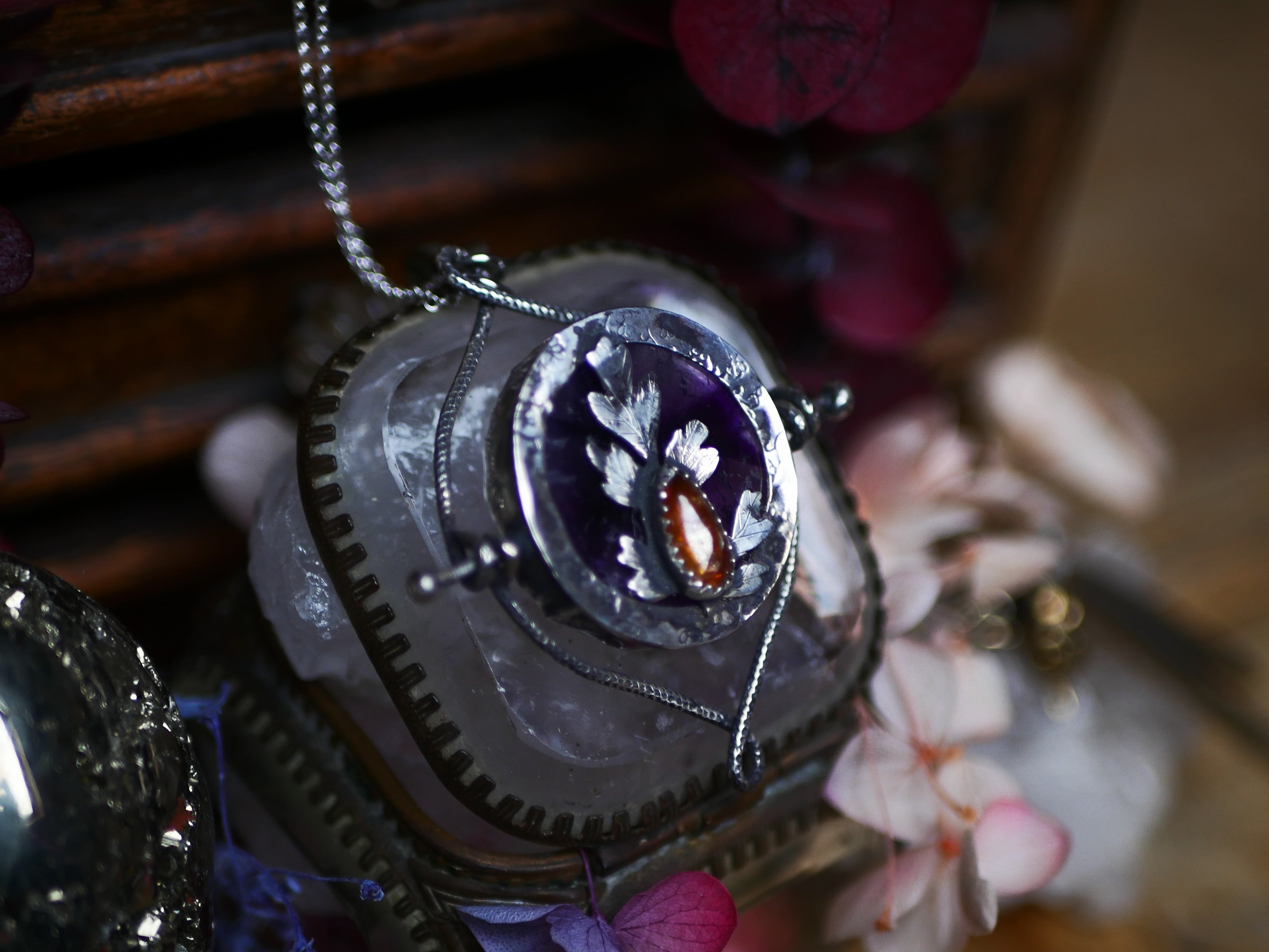 Talisman réversible - Améthyste trapiche & Kyanite orange - Argent 925