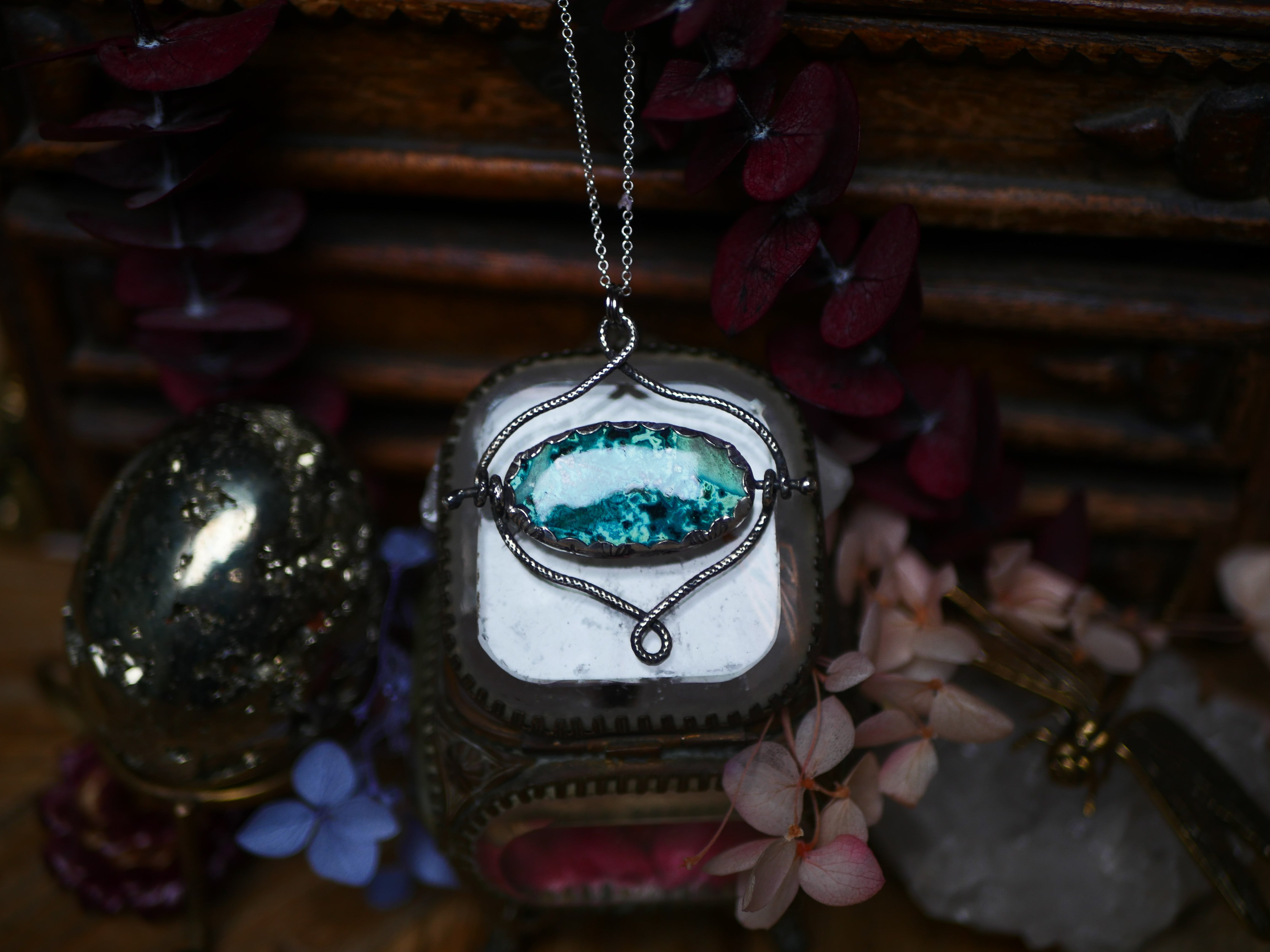 Talisman réversible - Shattuckite & Kyanite - Argent 925