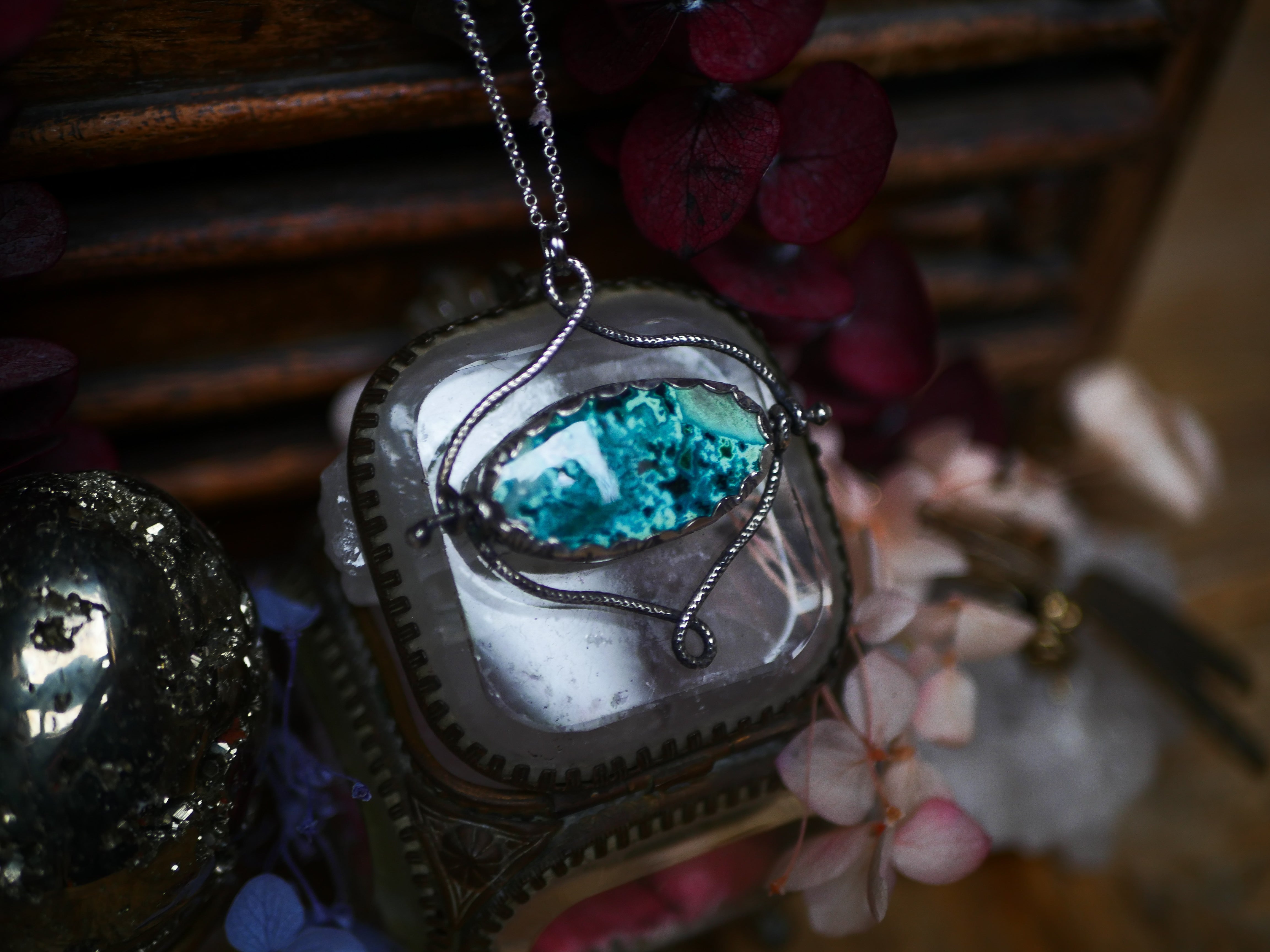 Talisman réversible - Shattuckite & Kyanite - Argent 925