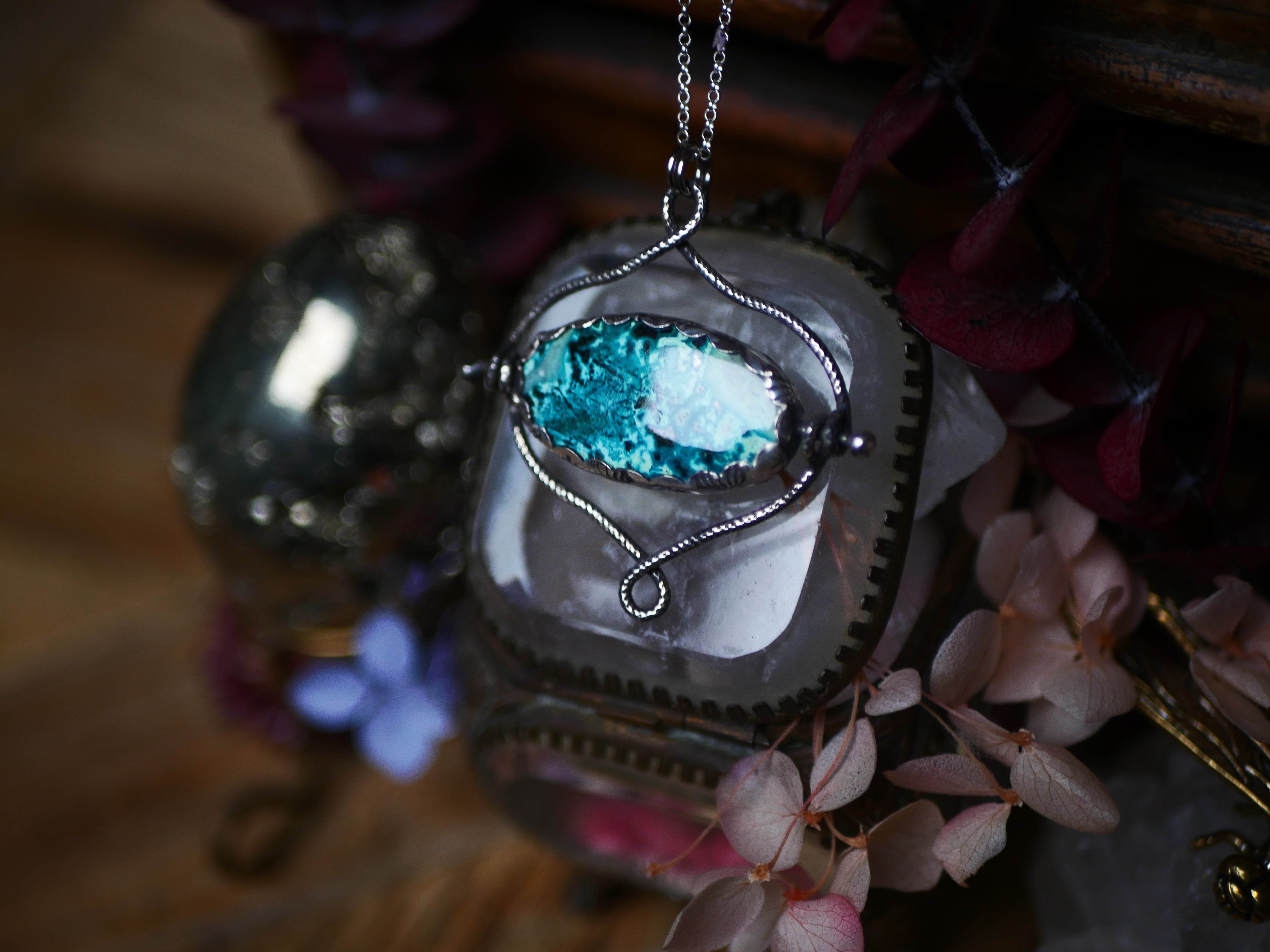 Talisman réversible - Shattuckite & Kyanite - Argent 925