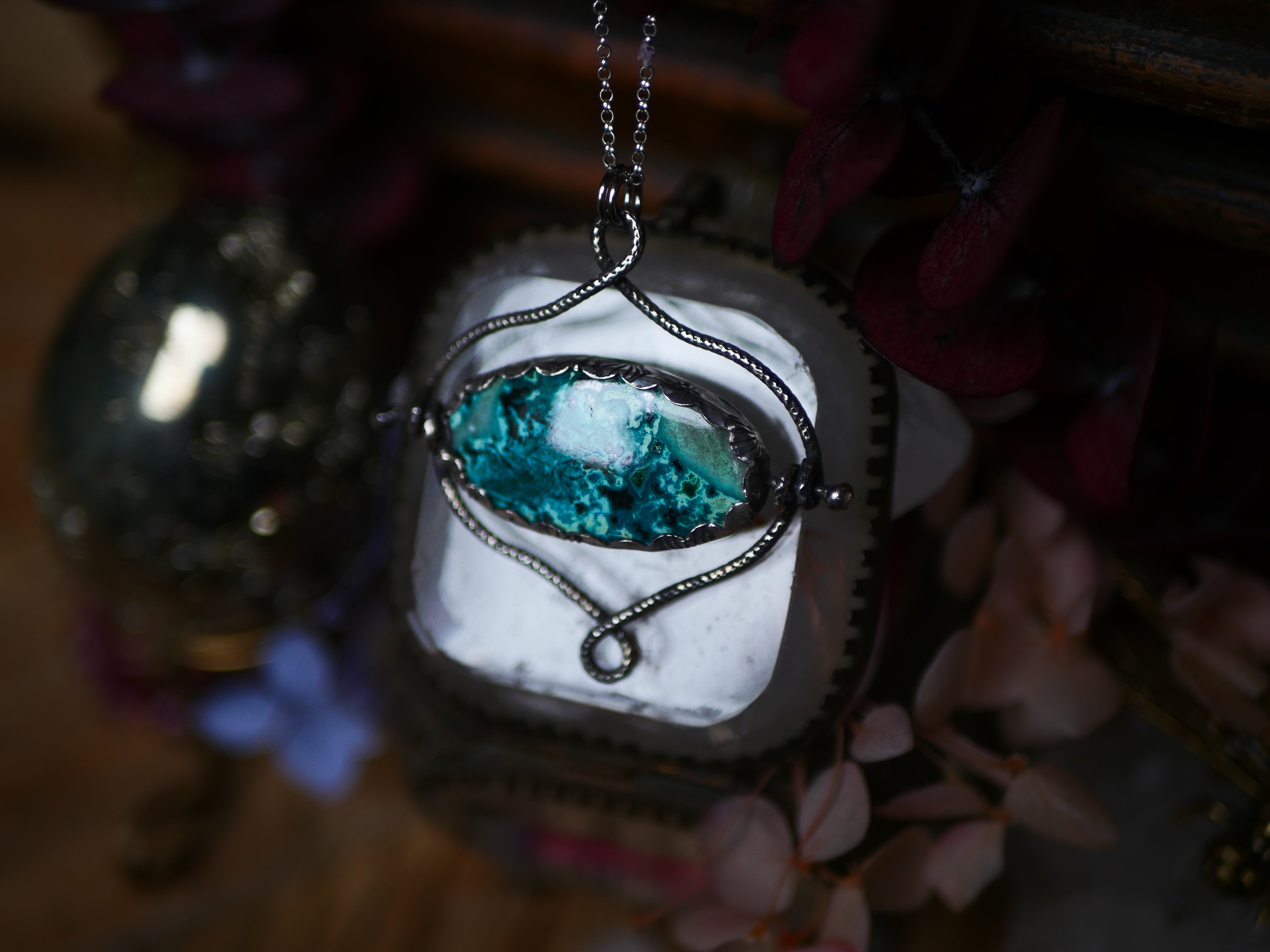 Talisman réversible - Shattuckite & Kyanite - Argent 925