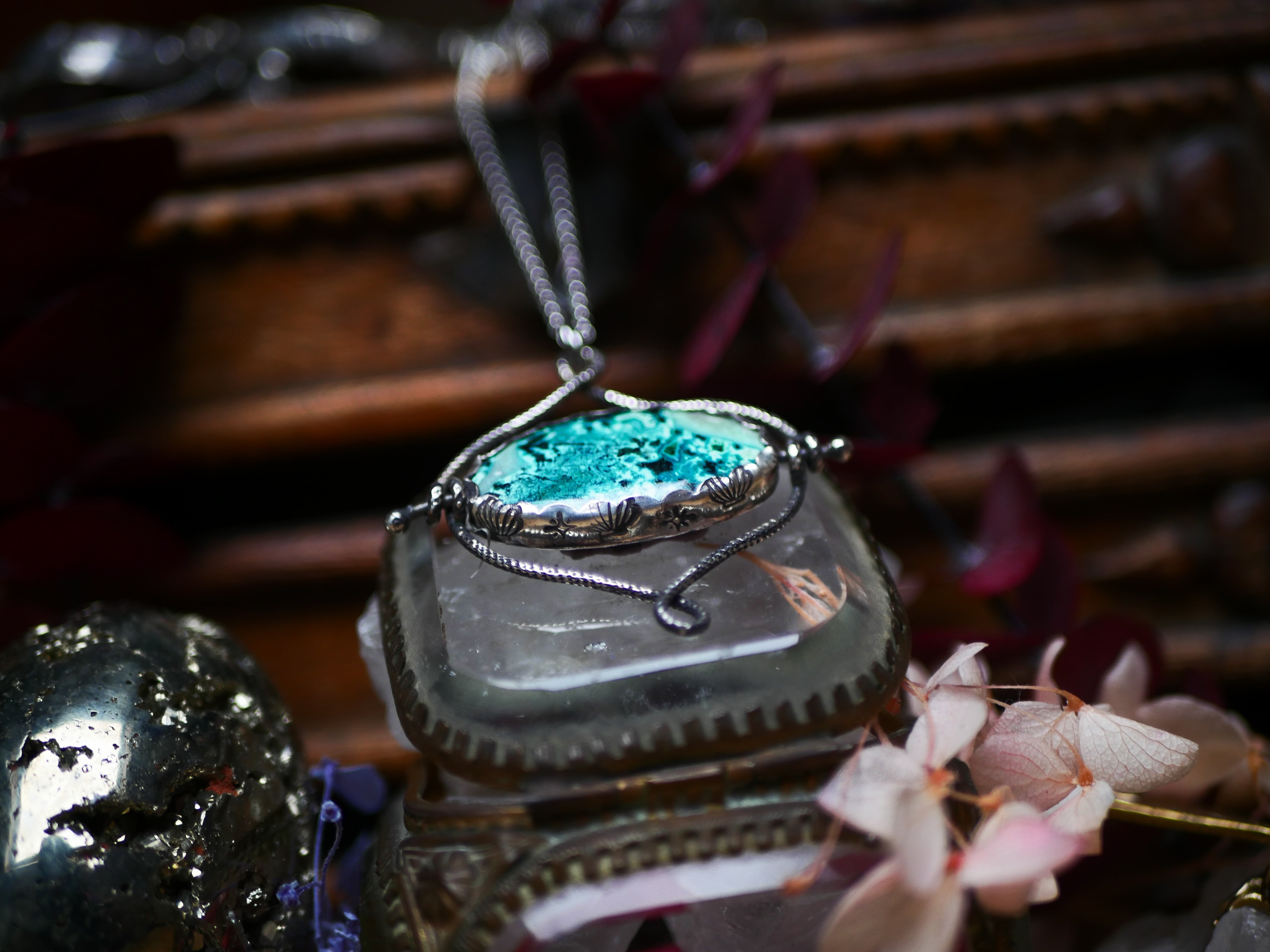 Talisman réversible - Shattuckite & Kyanite - Argent 925