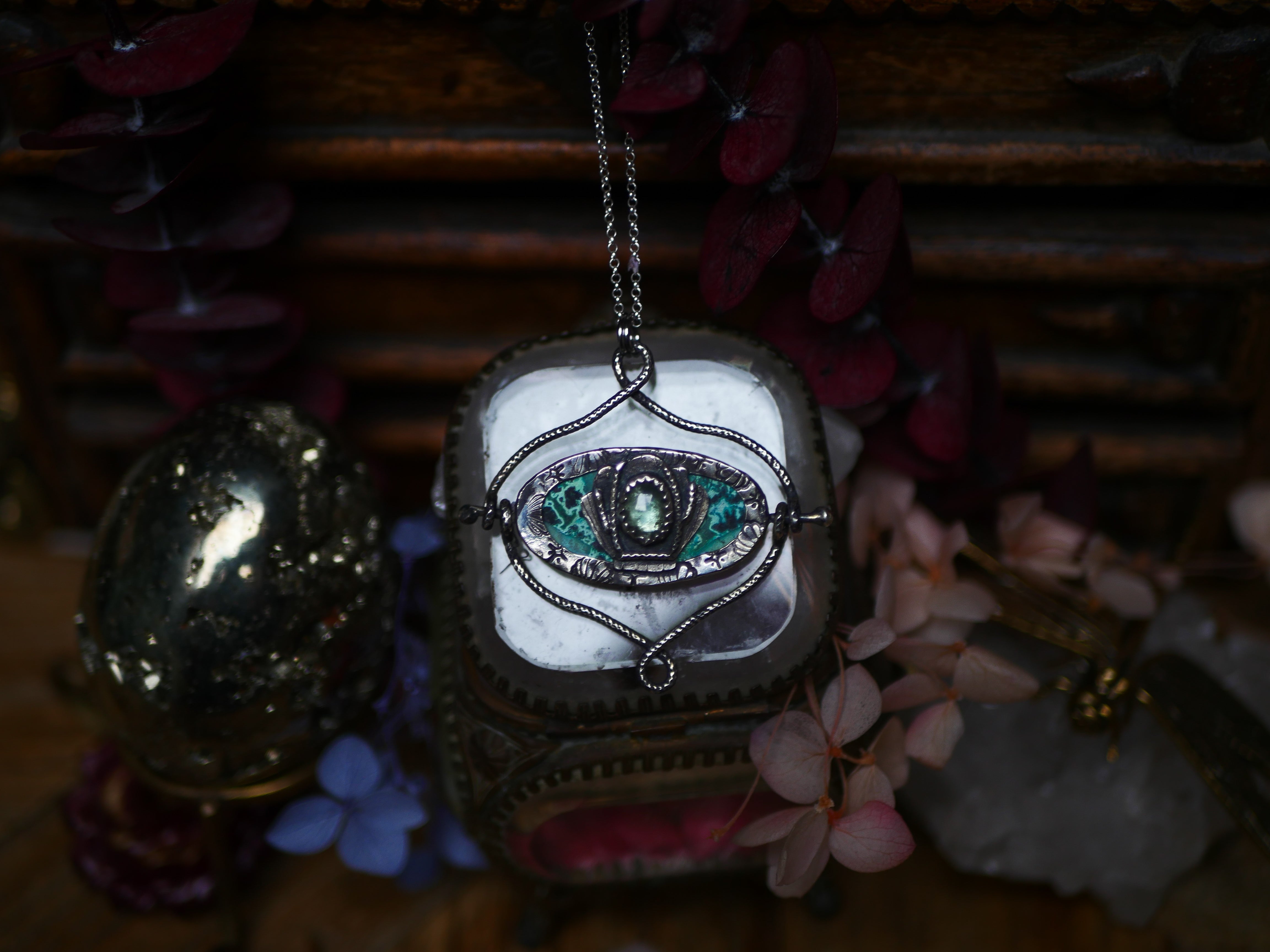 Talisman réversible - Shattuckite & Kyanite - Argent 925