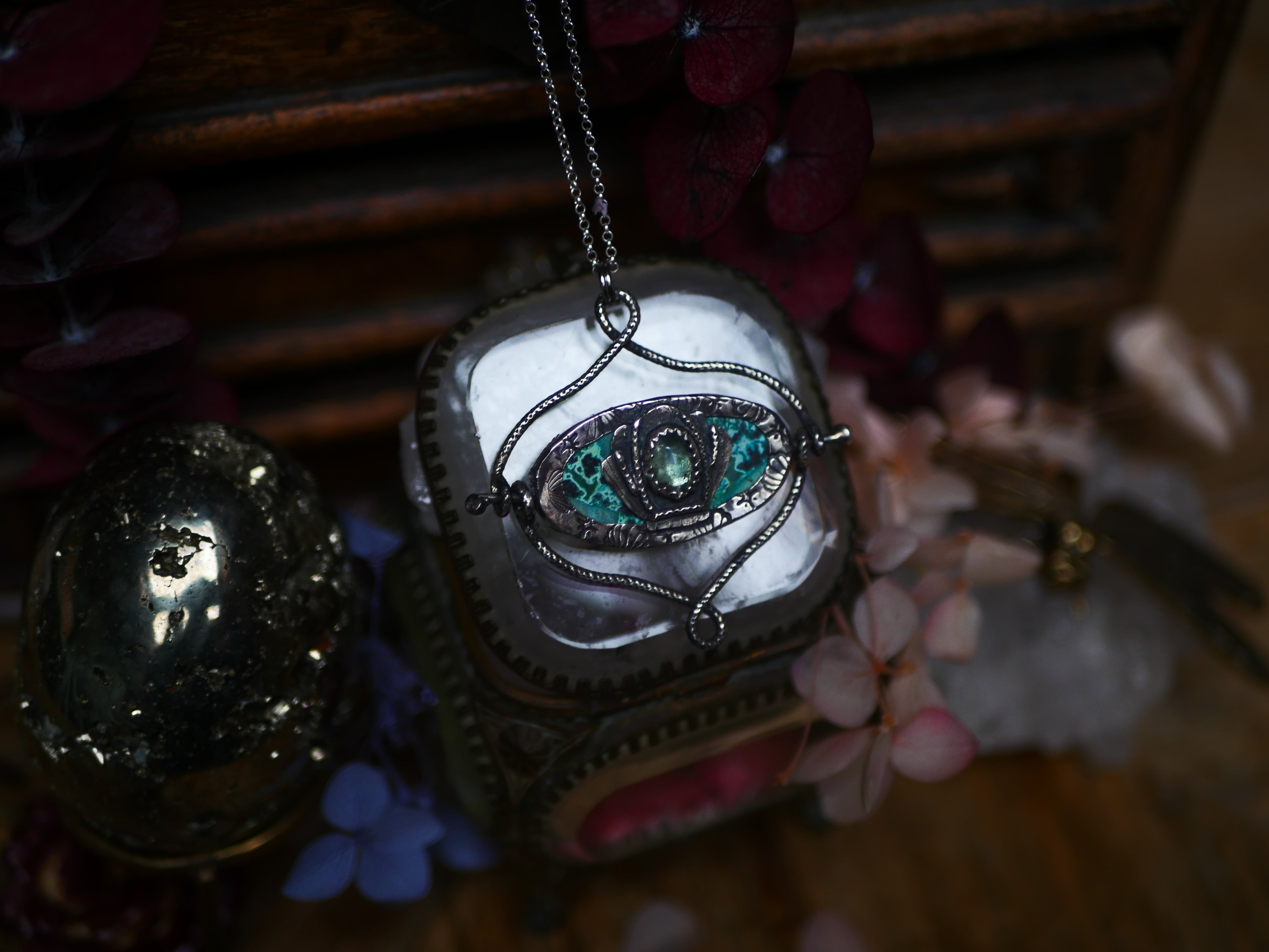 Talisman réversible - Shattuckite & Kyanite - Argent 925