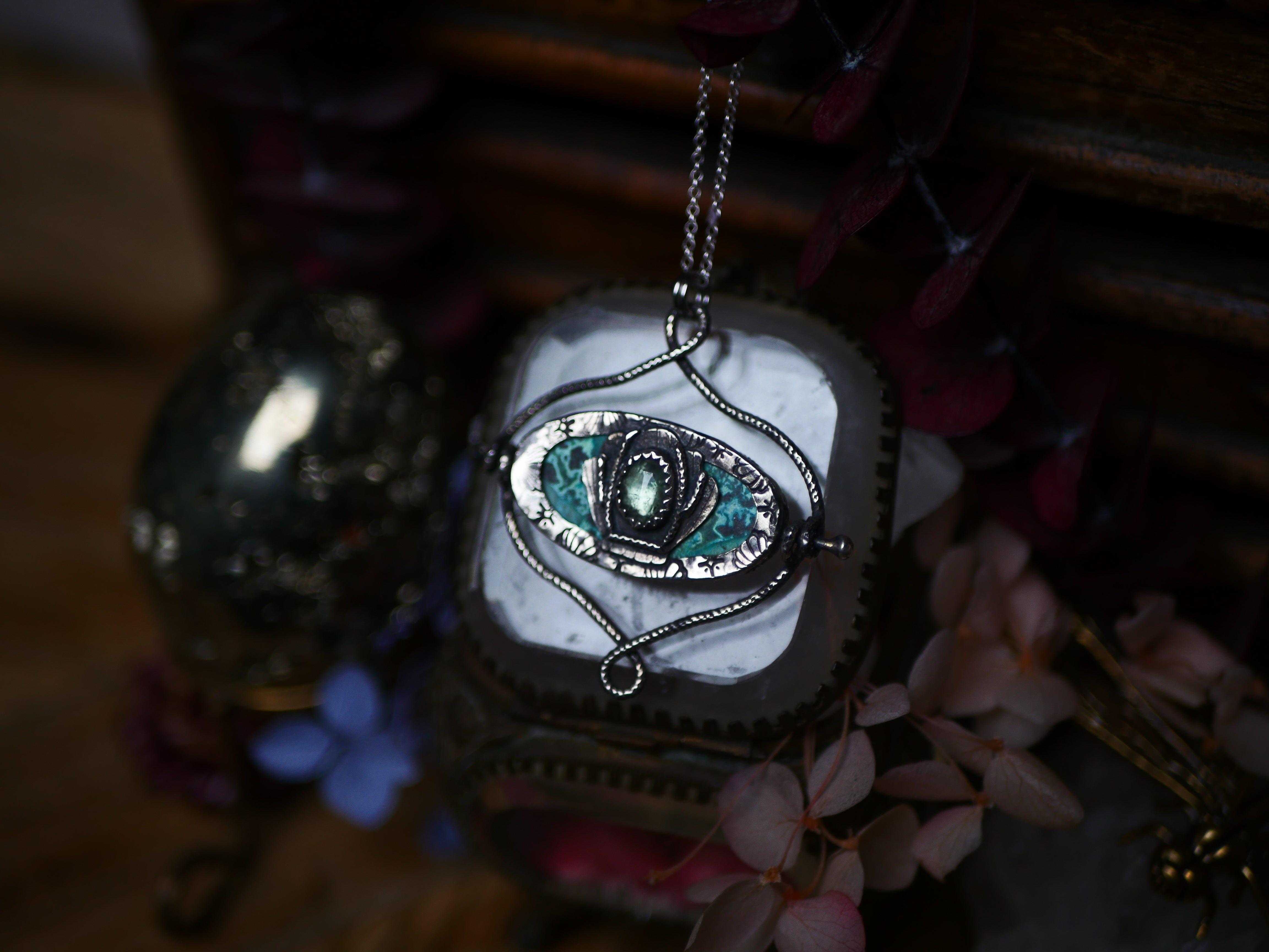 Talisman réversible - Shattuckite & Kyanite - Argent 925