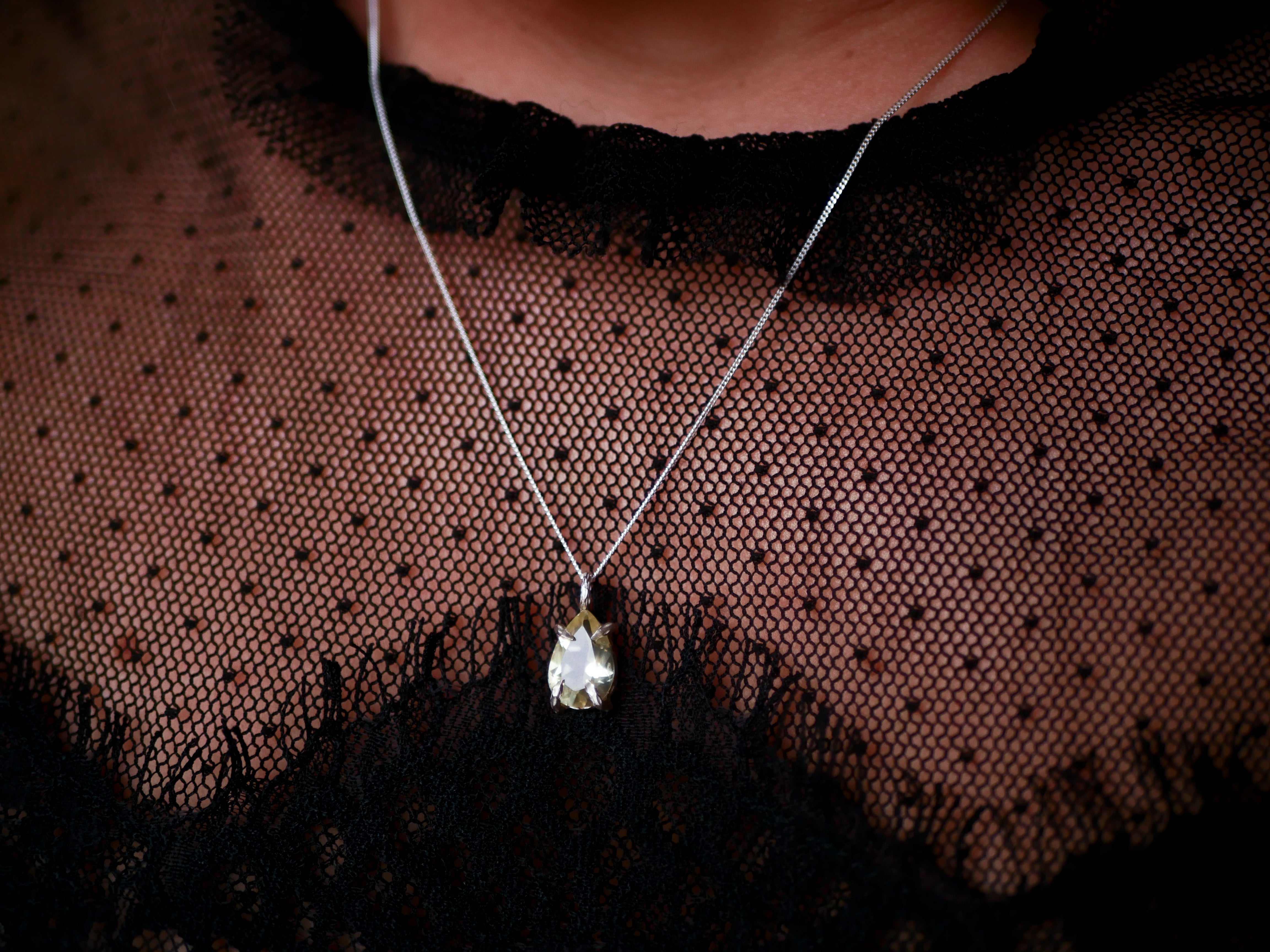 Collier "Griffe" Quartz Citron - Argent 925