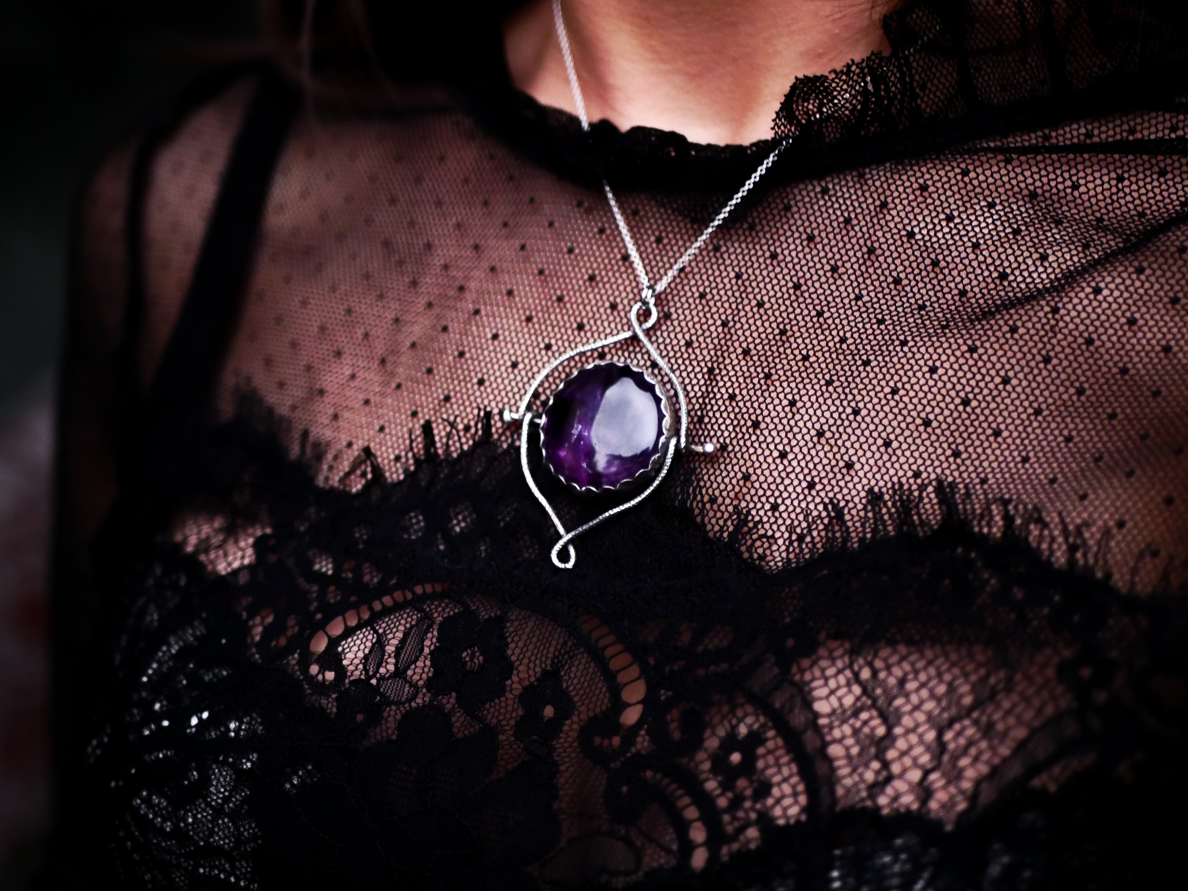 Talisman réversible - Améthyste trapiche & Kyanite orange - Argent 925