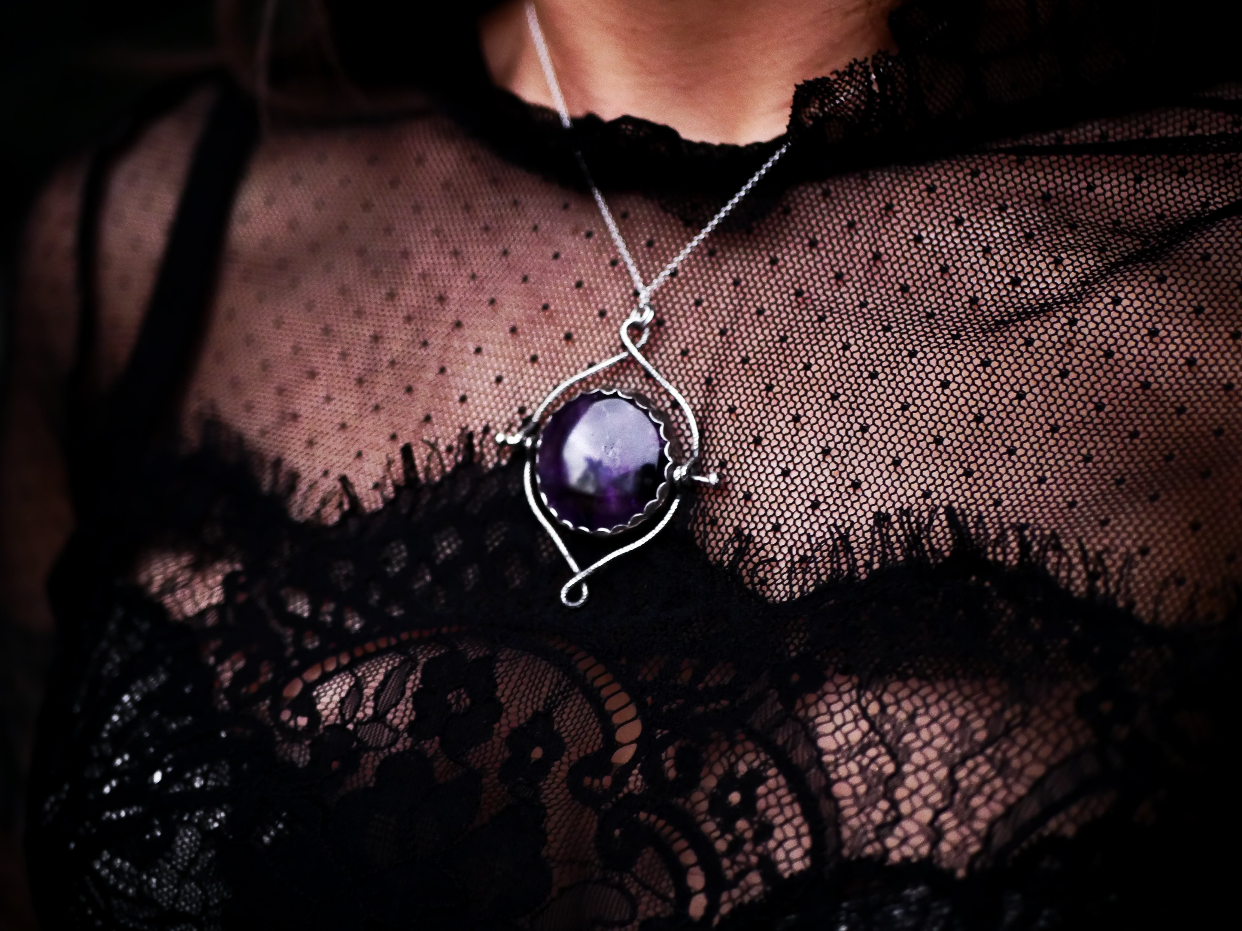 Talisman réversible - Améthyste trapiche & Kyanite orange - Argent 925