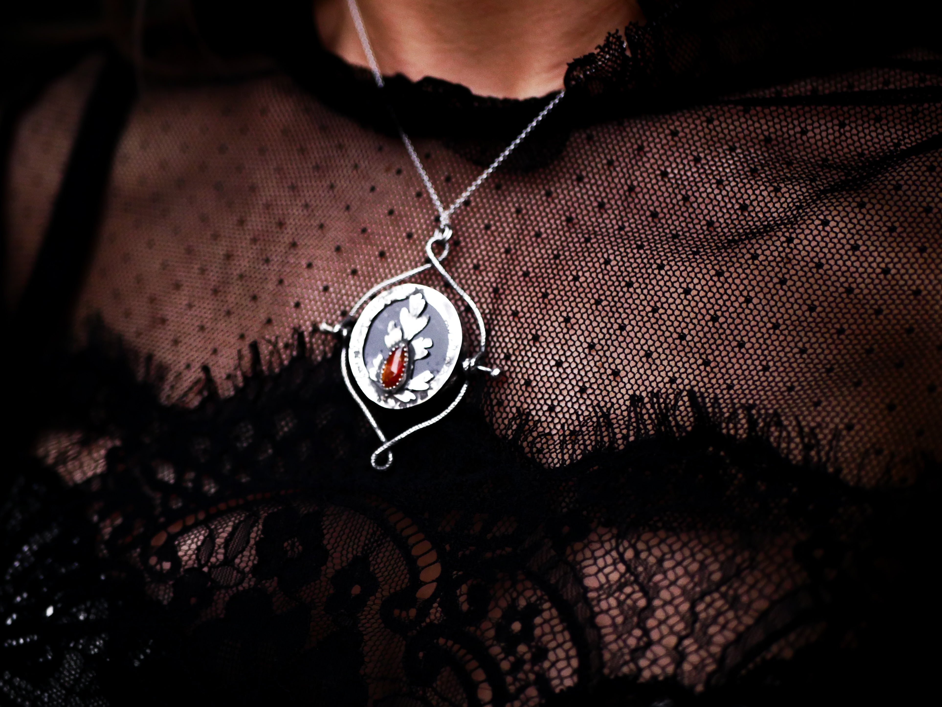 Talisman réversible - Améthyste trapiche & Kyanite orange - Argent 925