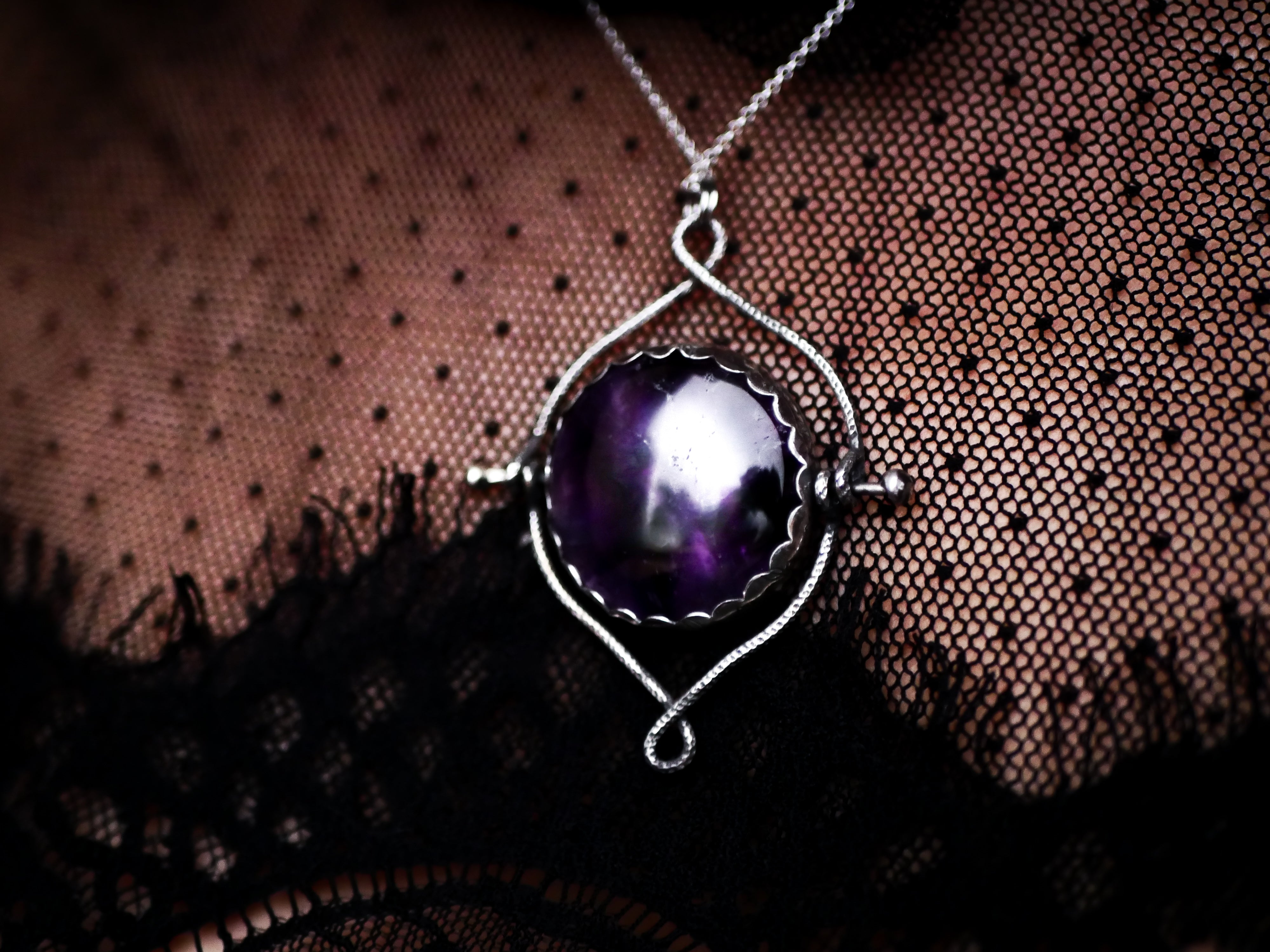 Talisman réversible - Améthyste trapiche & Kyanite orange - Argent 925