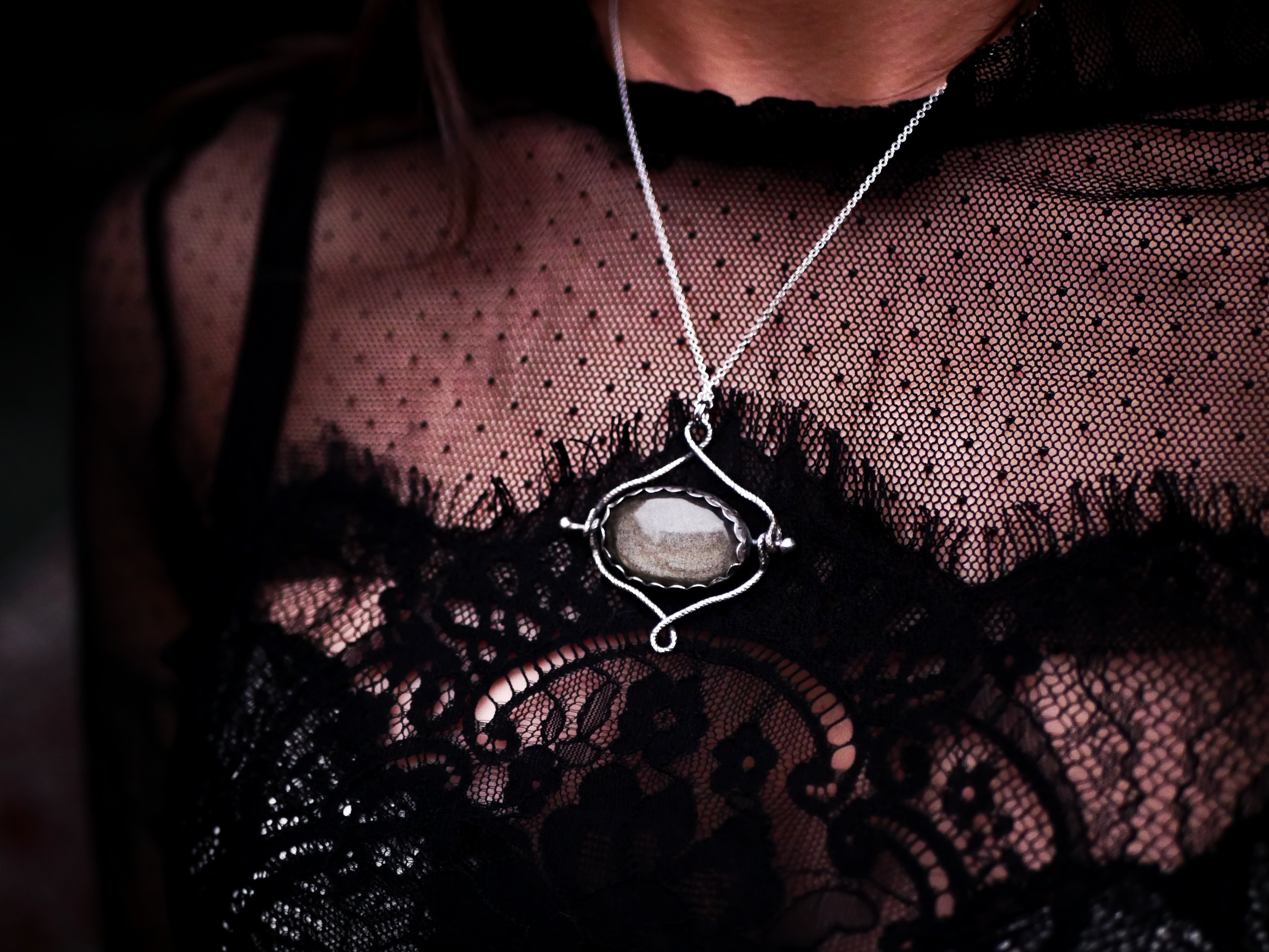 Talisman réversible - Obsidienne dorée & Grenat Rouge - Argent 925