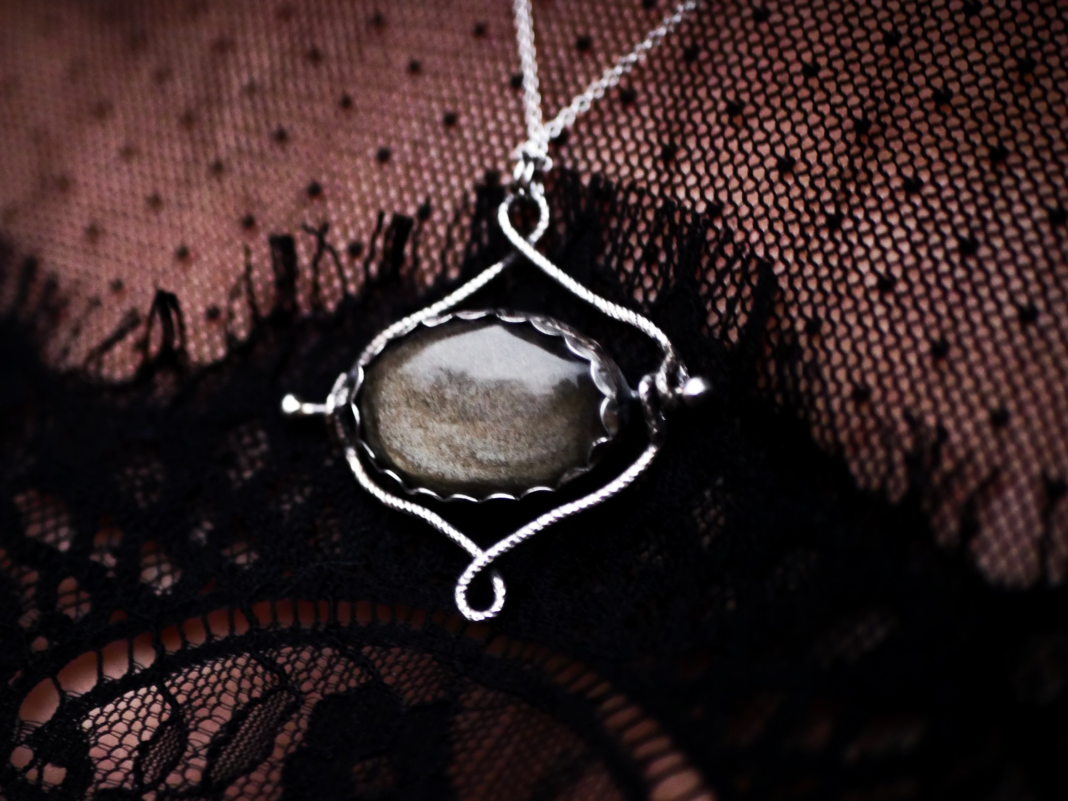 Talisman réversible - Obsidienne dorée & Grenat Rouge - Argent 925
