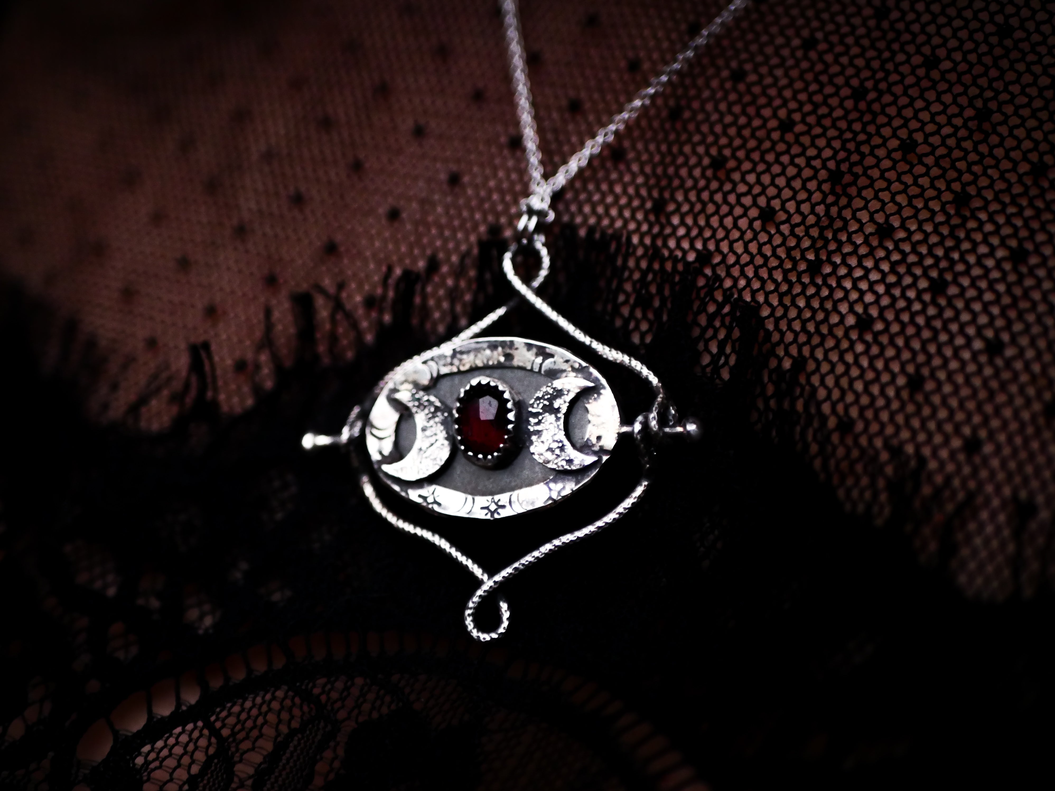 Talisman réversible - Obsidienne dorée & Grenat Rouge - Argent 925