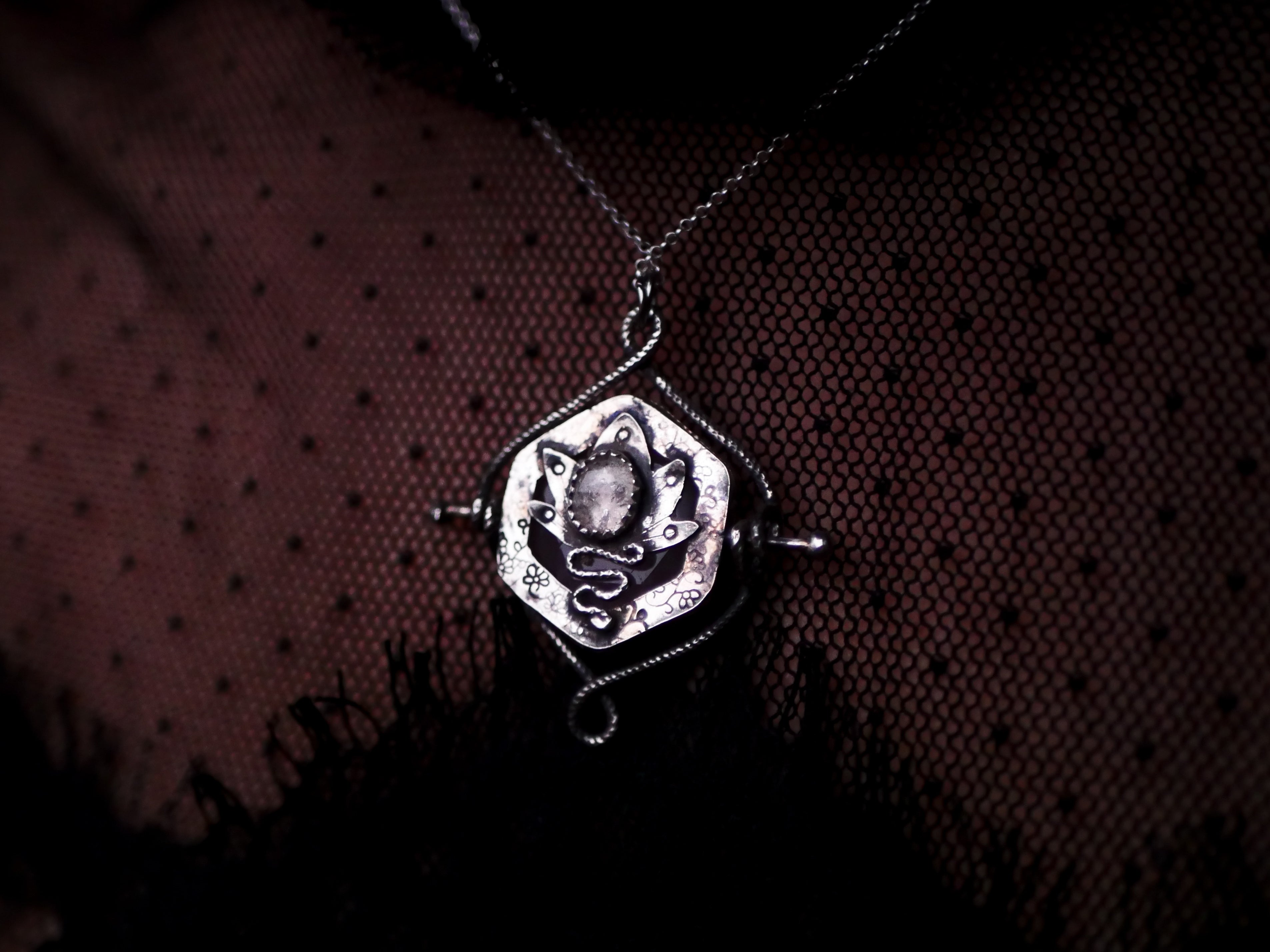 Talisman réversible - Quartz Rose & Diamant d'Herkimer- Argent 925
